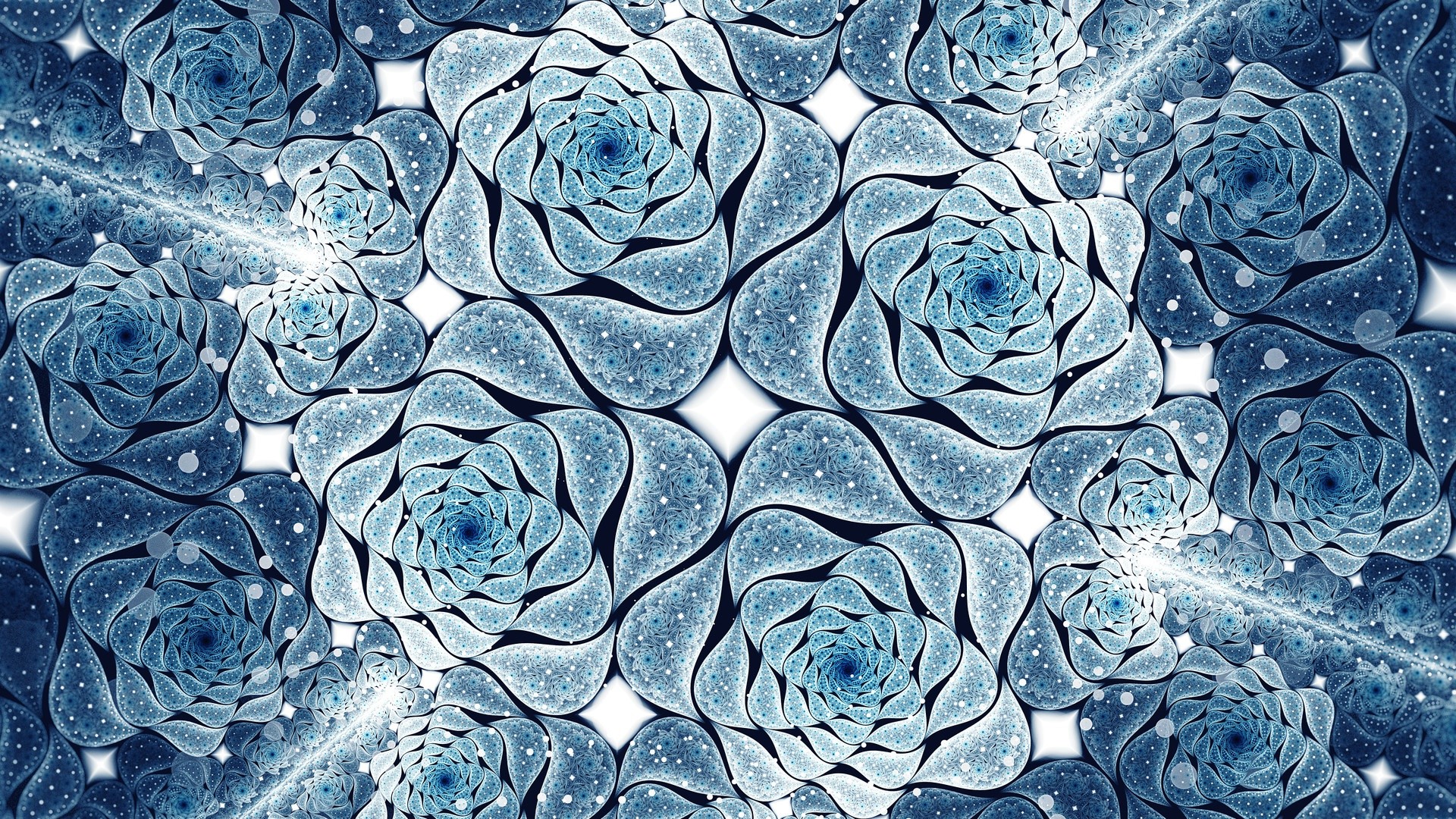 Blue fractal flowers artwork HD Wallpaper