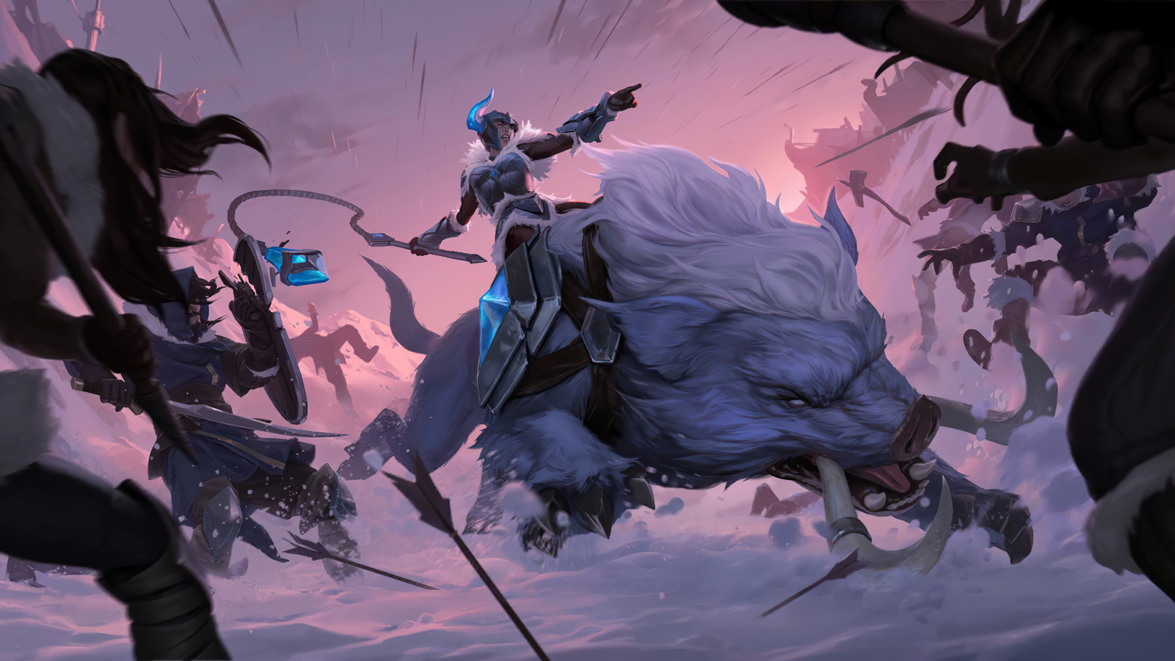 Sejuani from Legends of Runeterra riding a boar HD Wallpaper