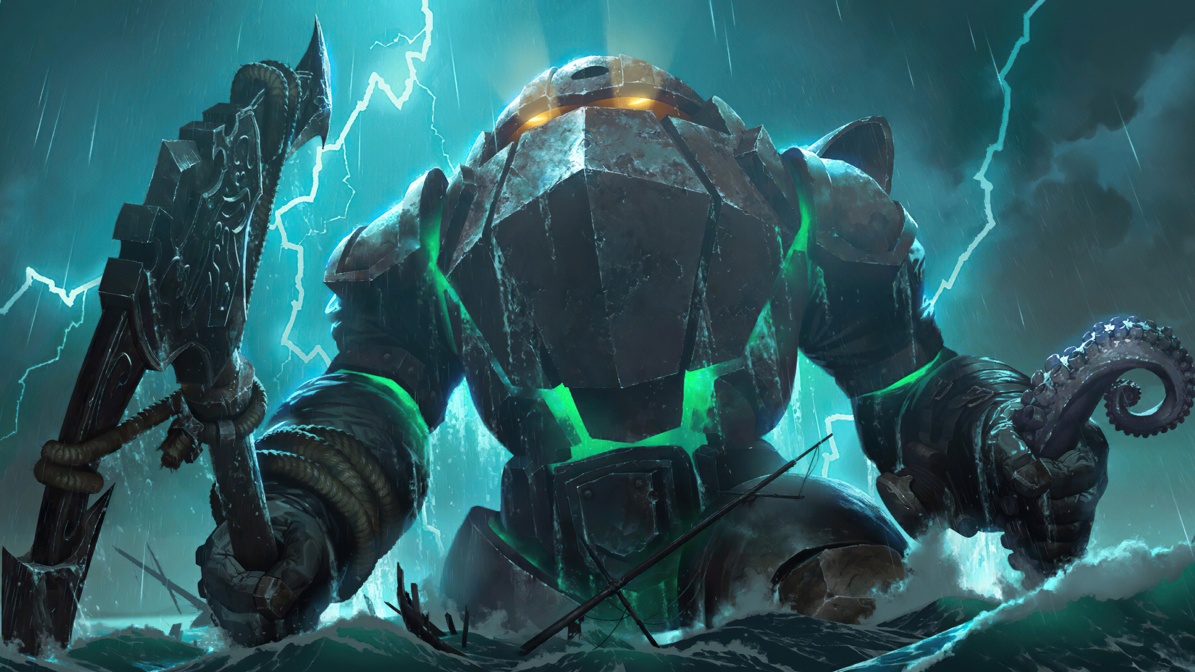 Nautilus from Legends of Runeterra in stormy seas HD Wallpaper