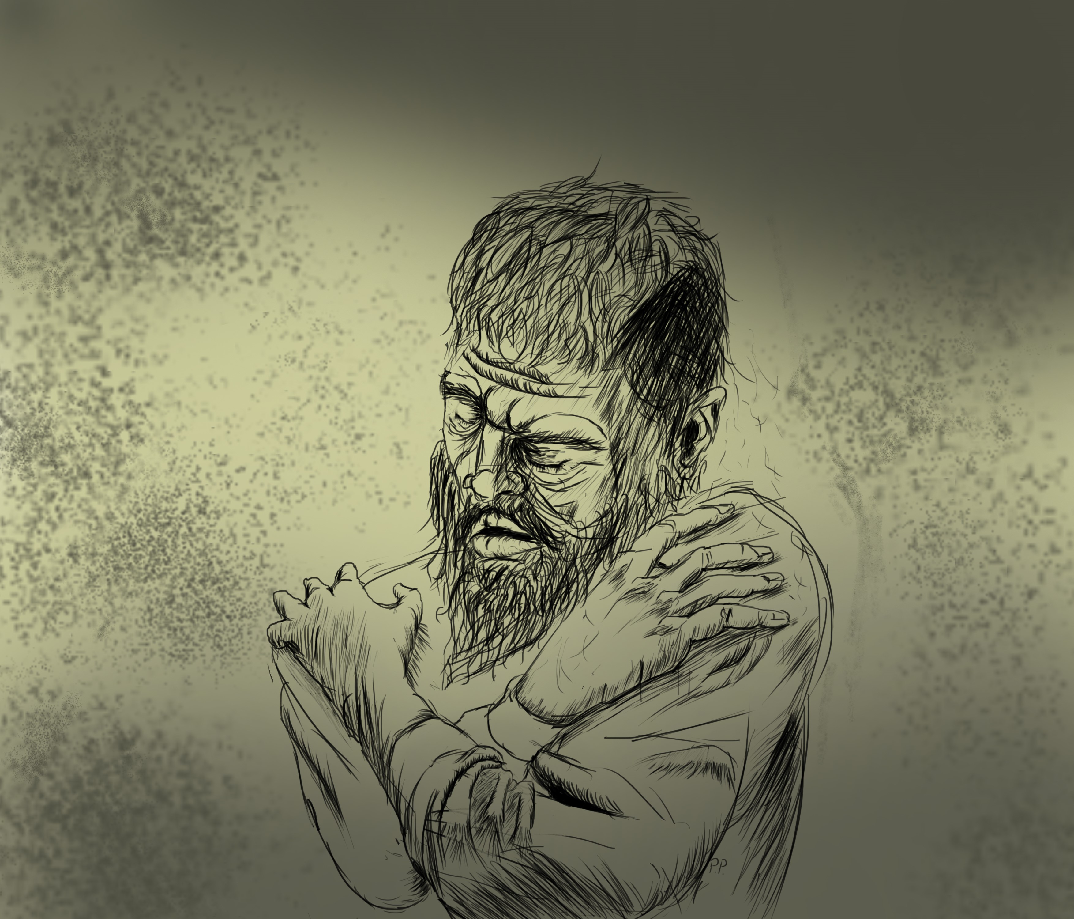 Digital painting of a man with a beard HD Wallpaper