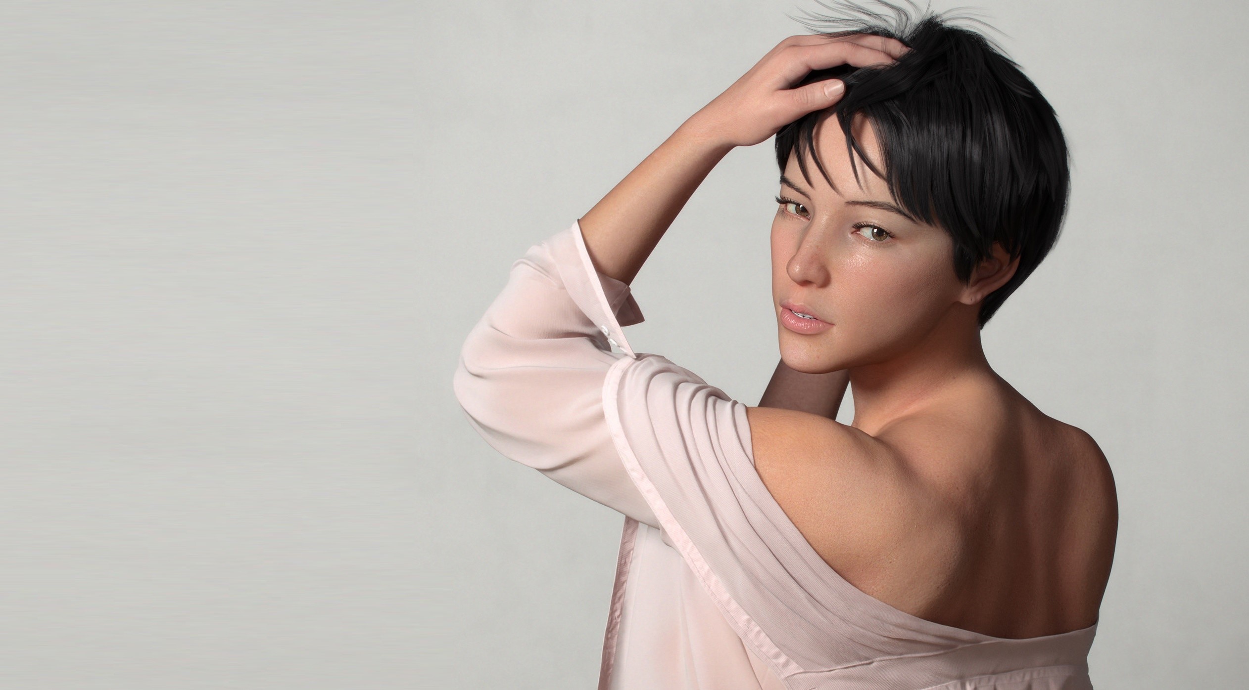 Digital art of a woman with dark hair HD Wallpaper