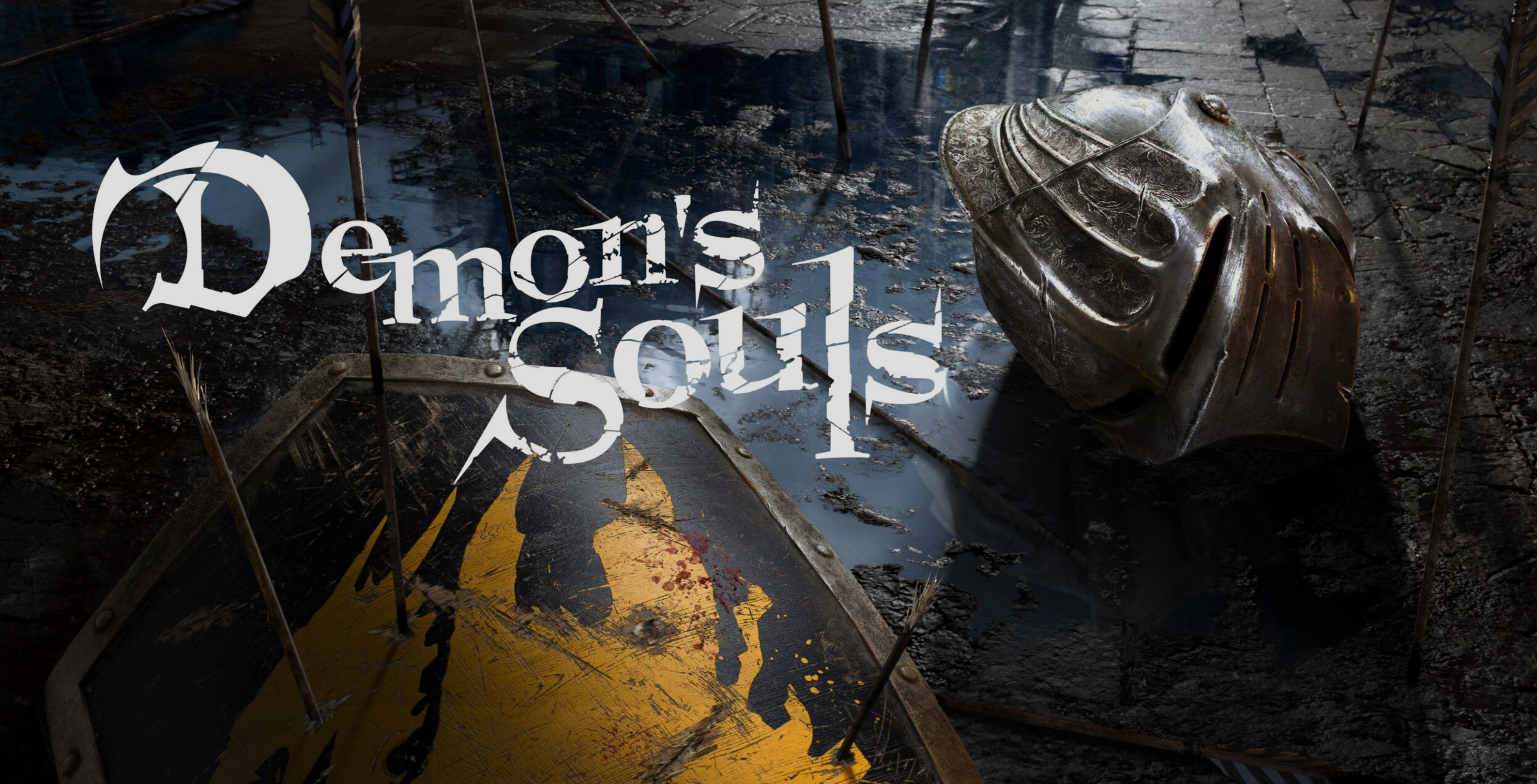 Demon's Souls title screen with knight helmet and shield HD Wallpaper