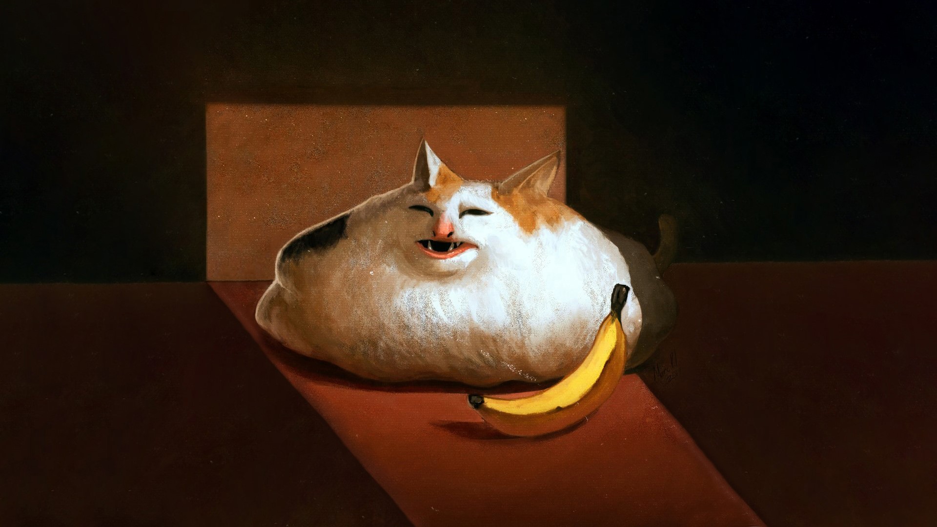 Cat with Banana Meme Art HD Wallpaper