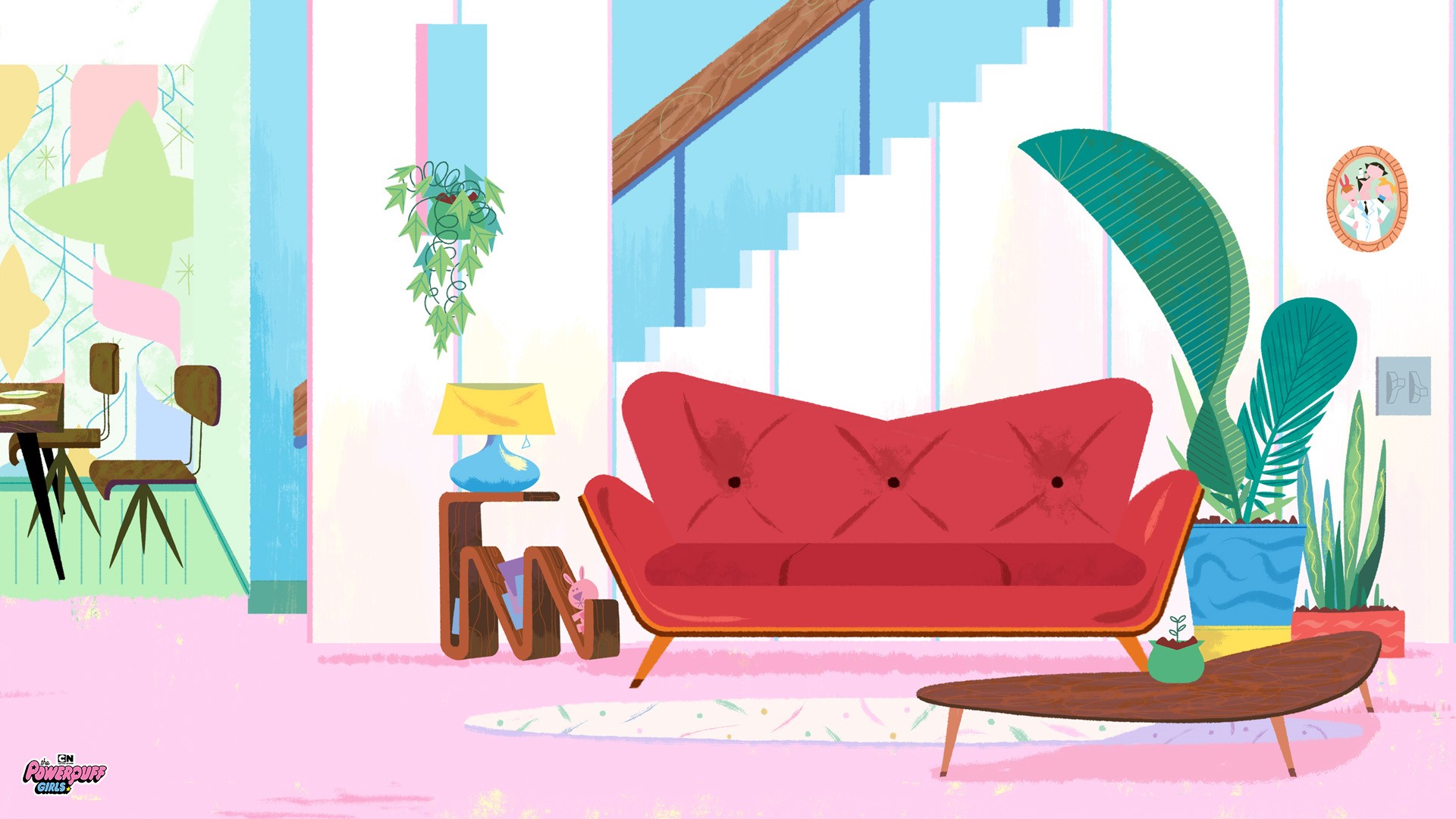 Powerpuff Girls cartoon living room interior HD Wallpaper