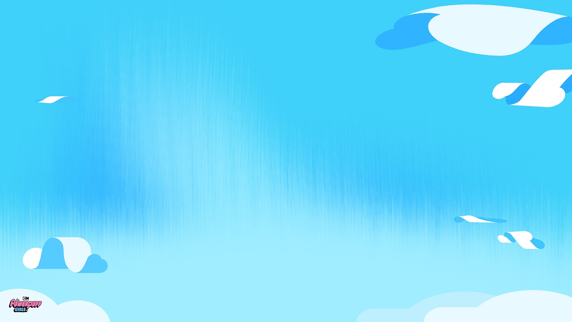The Powerpuff Girls logo on a blue sky background with clouds HD Wallpaper