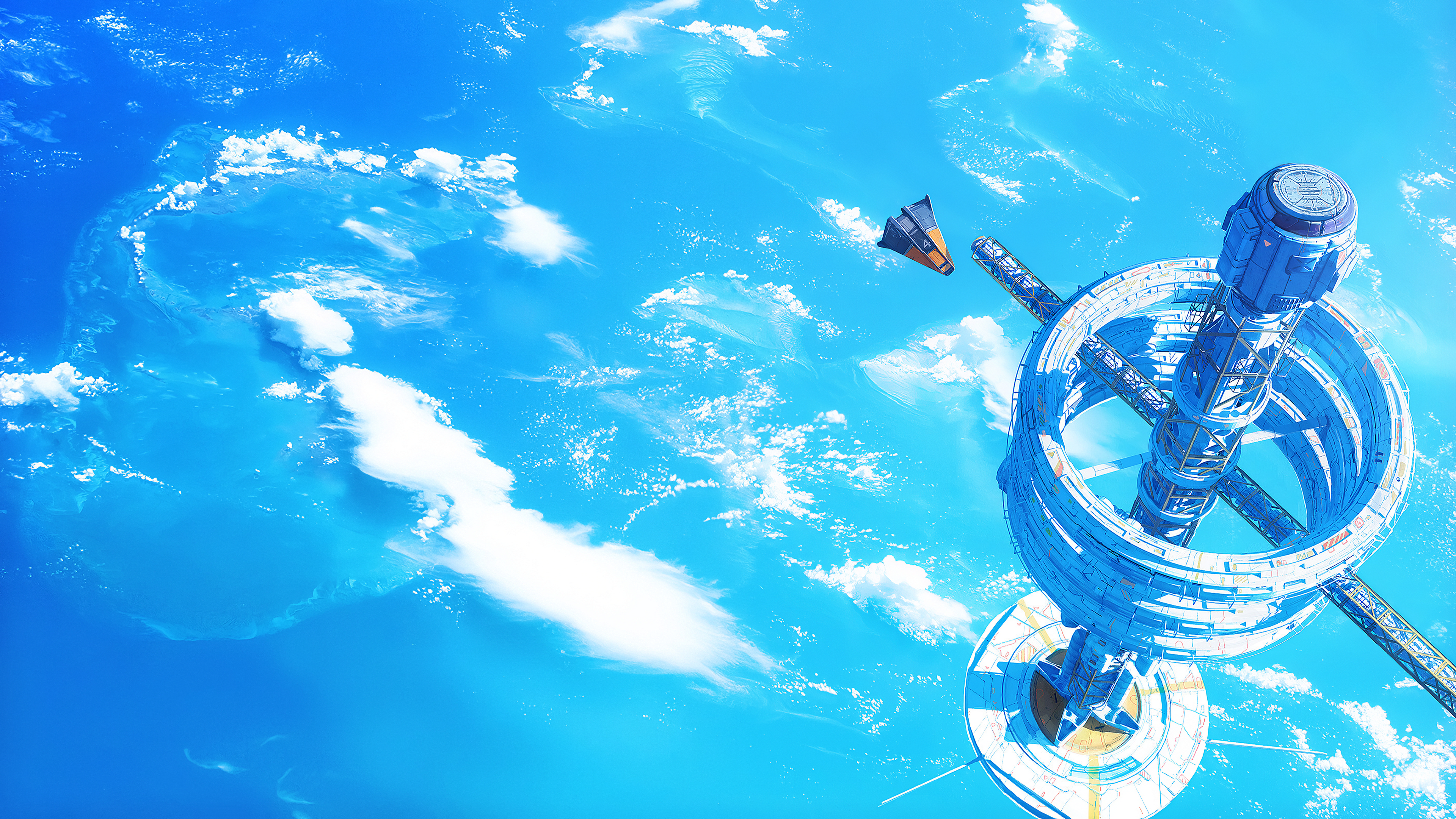 Space Station and Spaceship above Earth HD Wallpaper