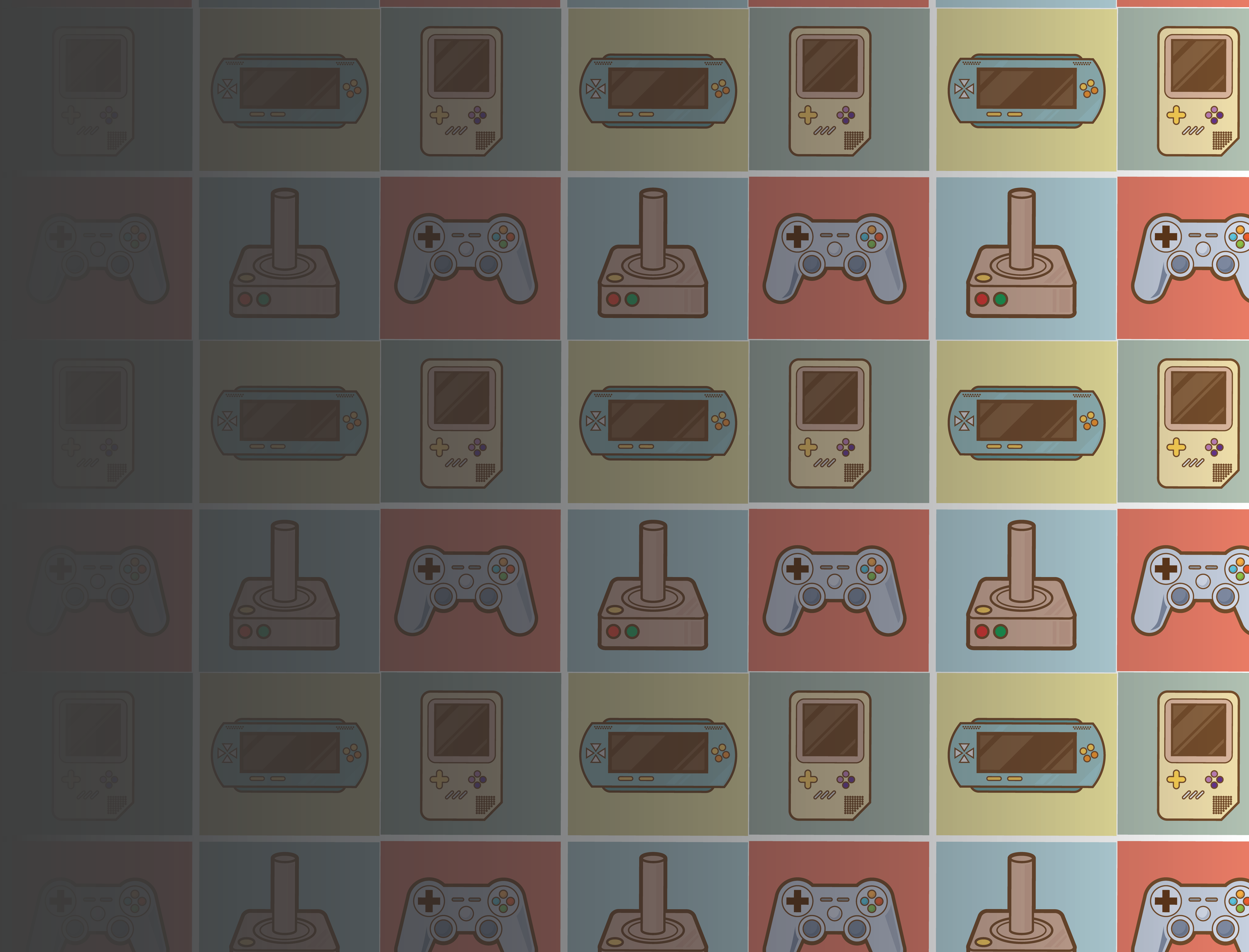 Retro video game controllers and consoles pattern HD Wallpaper
