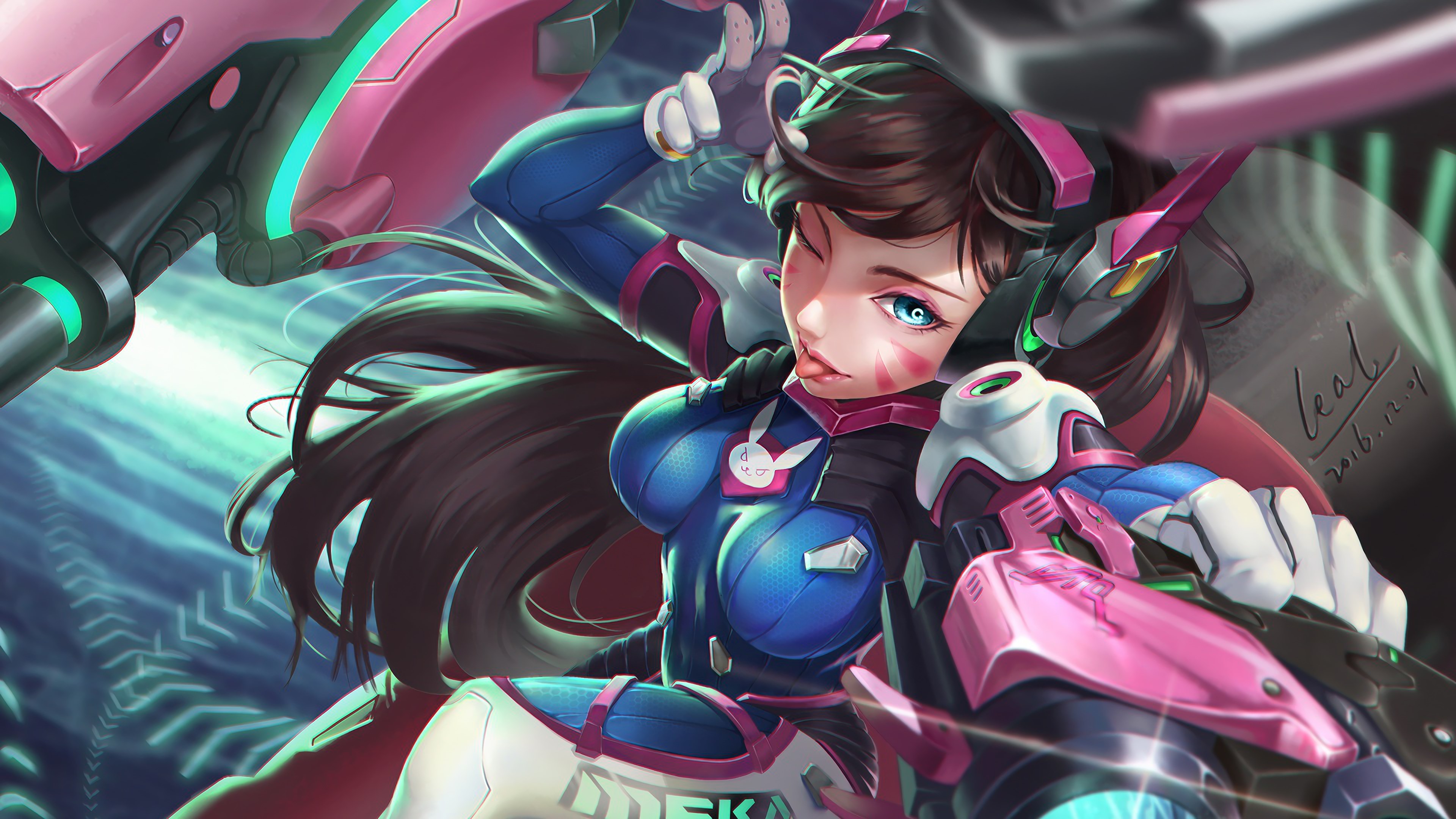 D.Va from Overwatch with weapon HD Wallpaper