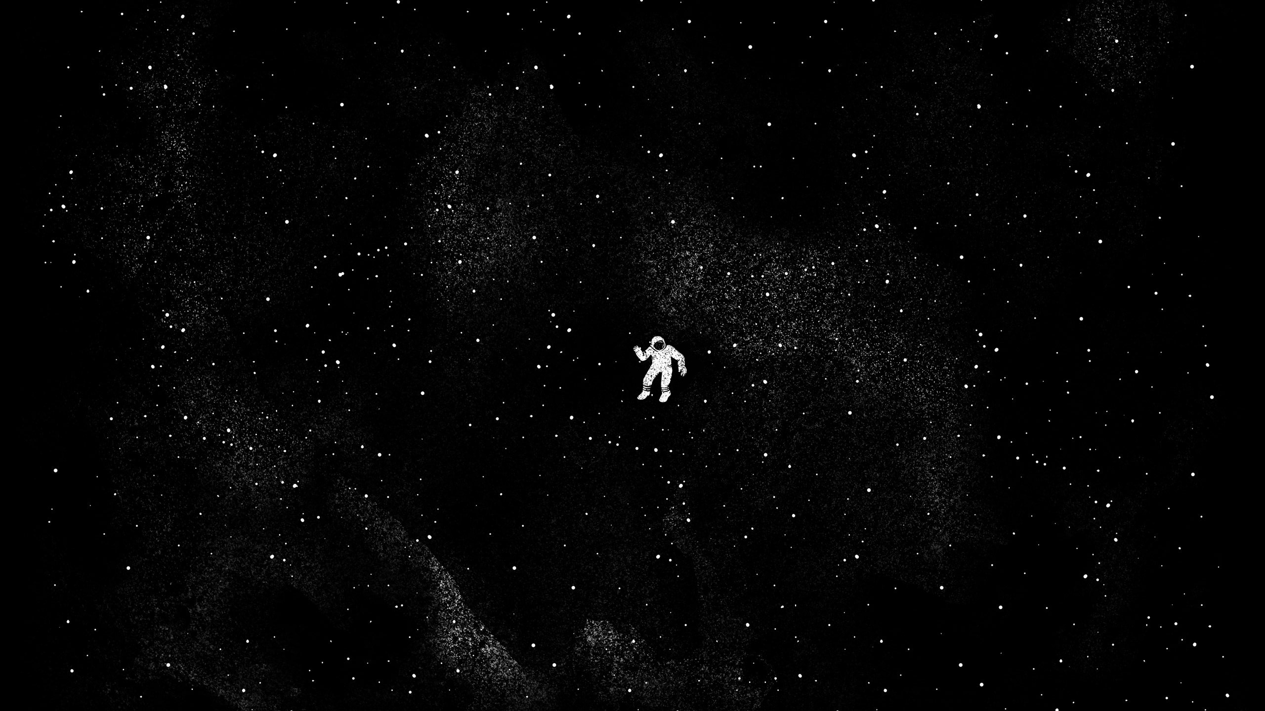 Astronaut floating in a monochrome starry nebula HD Wallpaper