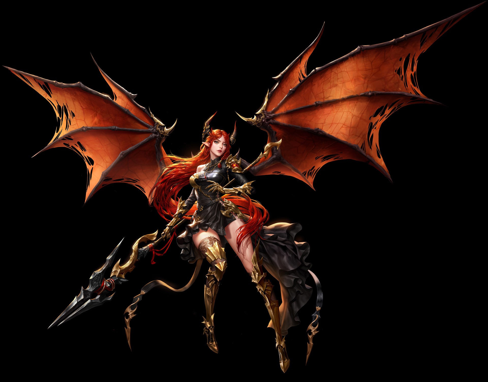 Winged warrior with red hair and spear HD Wallpaper
