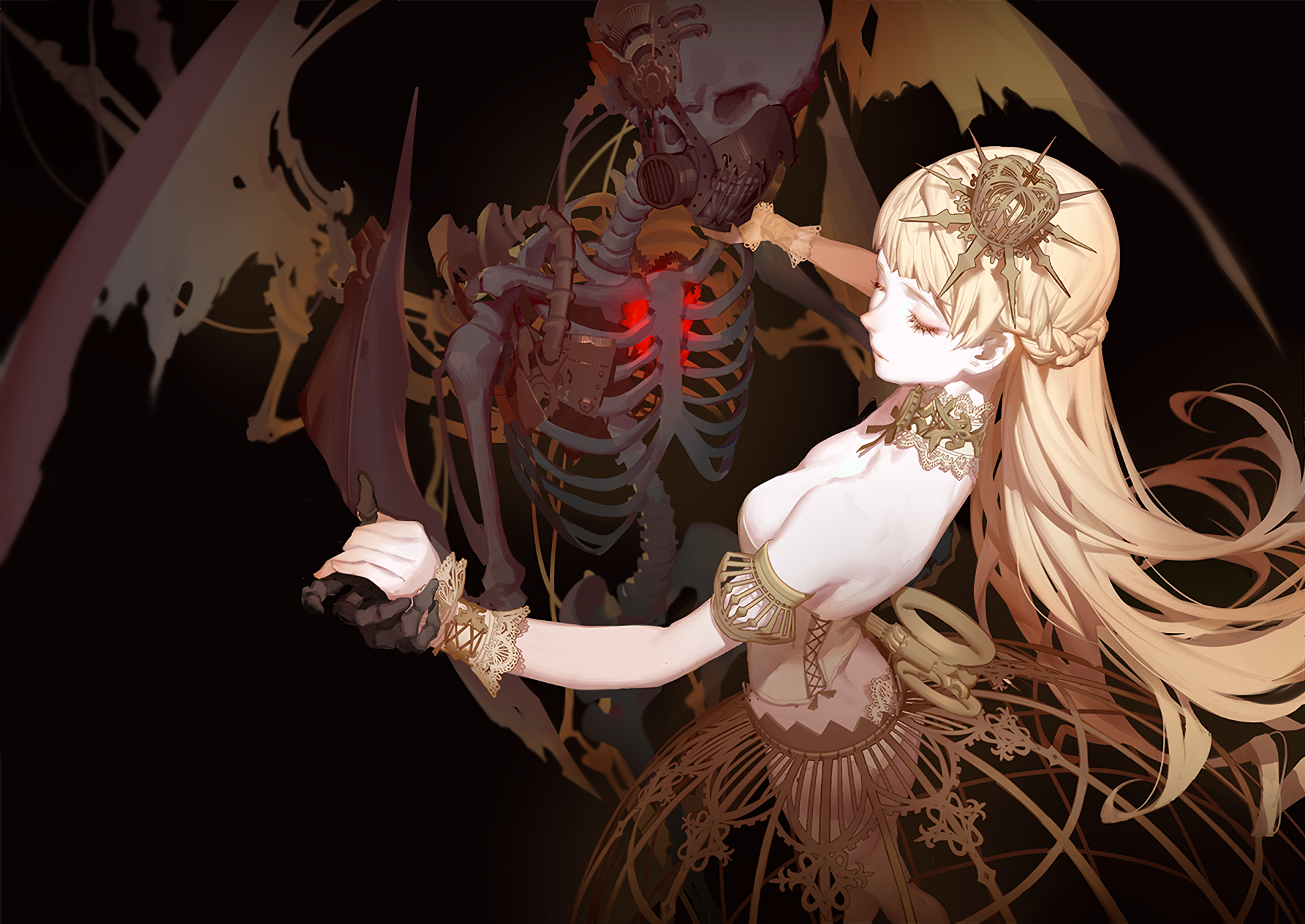 Anime girl with mechanical skeleton HD Wallpaper