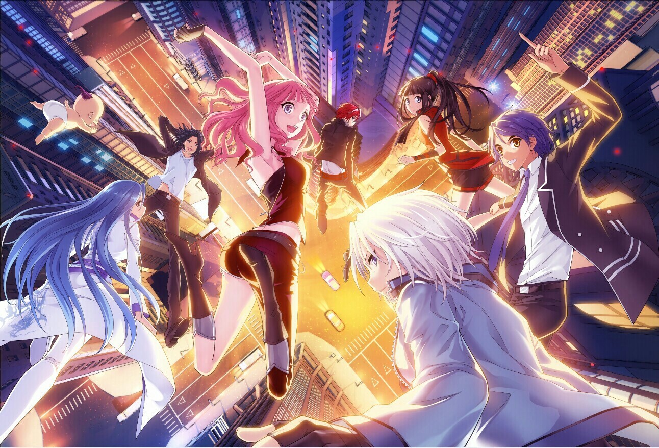 Anime characters falling in a city at night HD Wallpaper