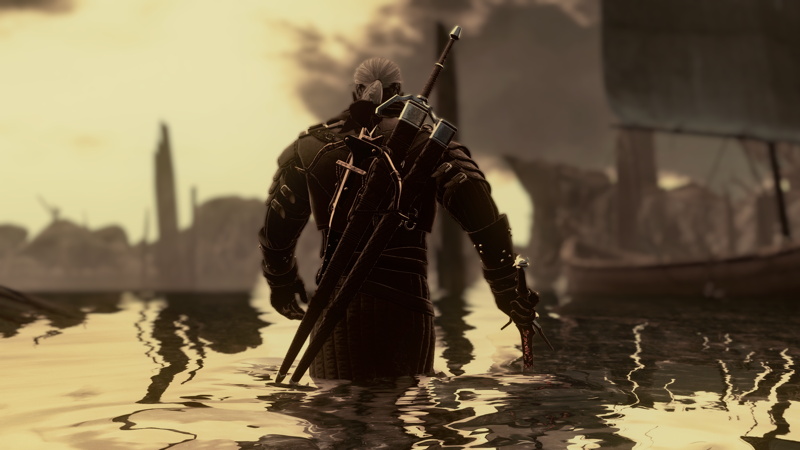 Geralt of Rivia from The Witcher 3: Wild Hunt in water HD Wallpaper