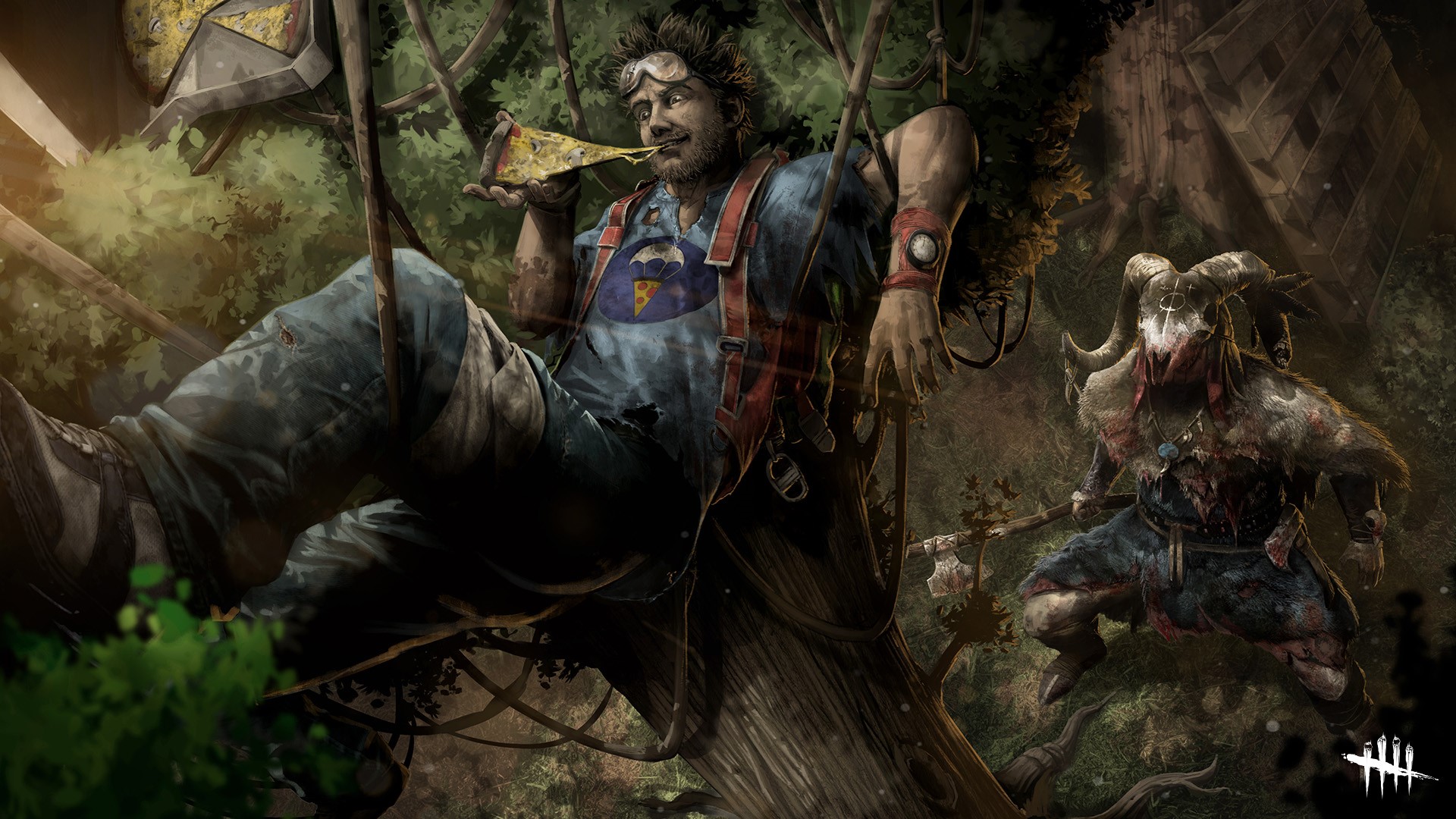 Dwight and The Blight from Dead by Daylight in a forest HD Wallpaper