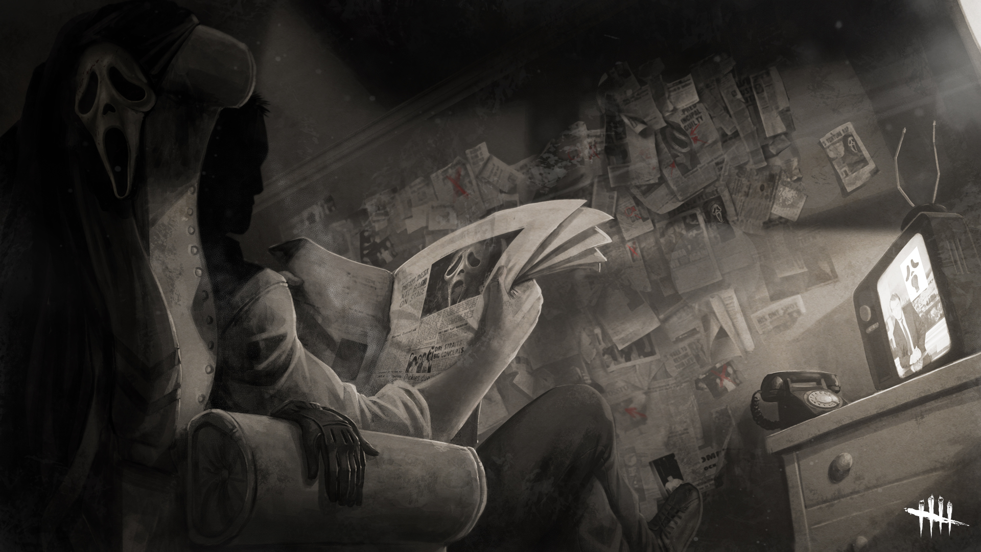 Ghostface from Dead by Daylight reading newspaper HD Wallpaper