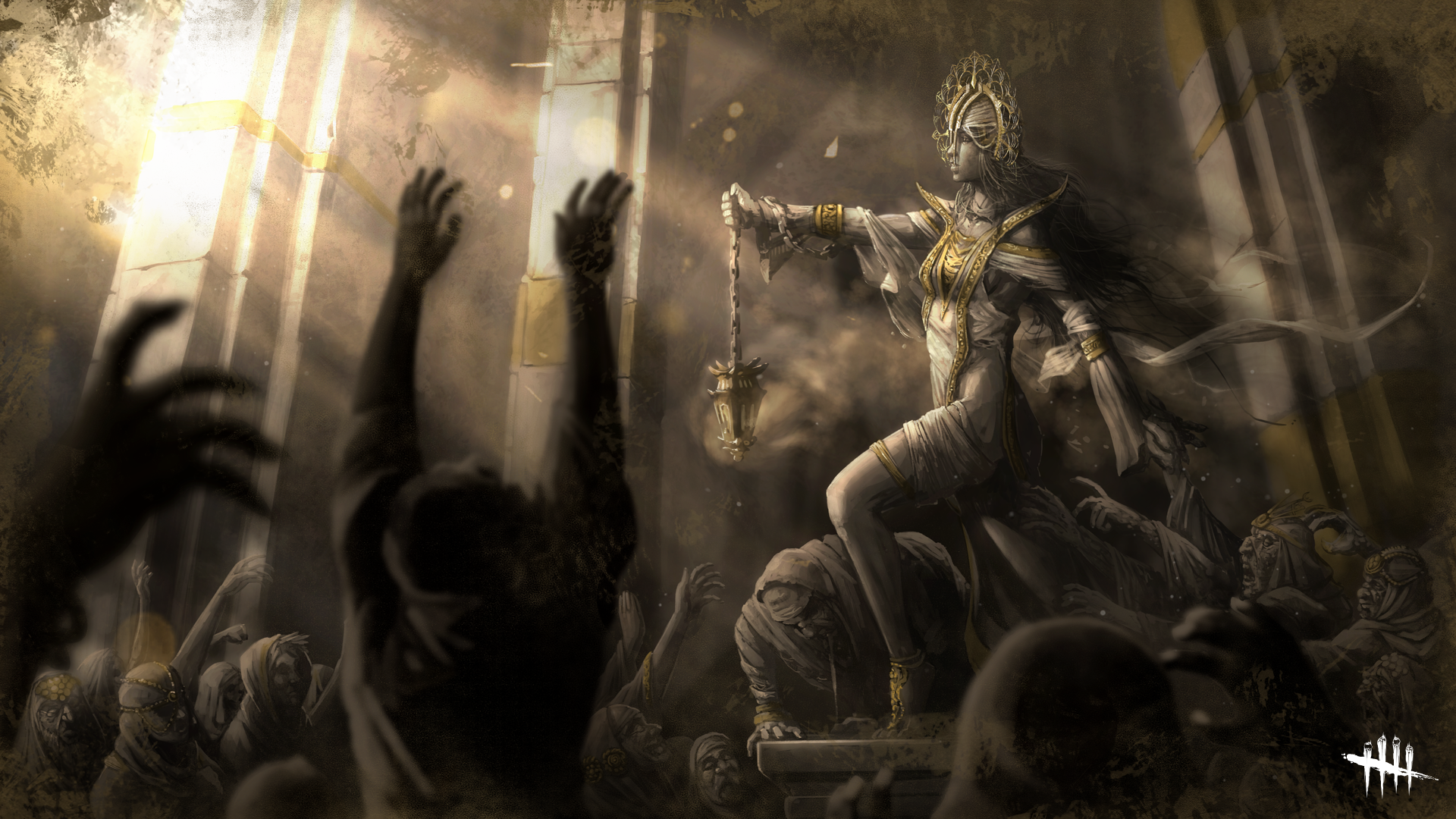 The Artist from Dead by Daylight surrounded by survivors HD Wallpaper