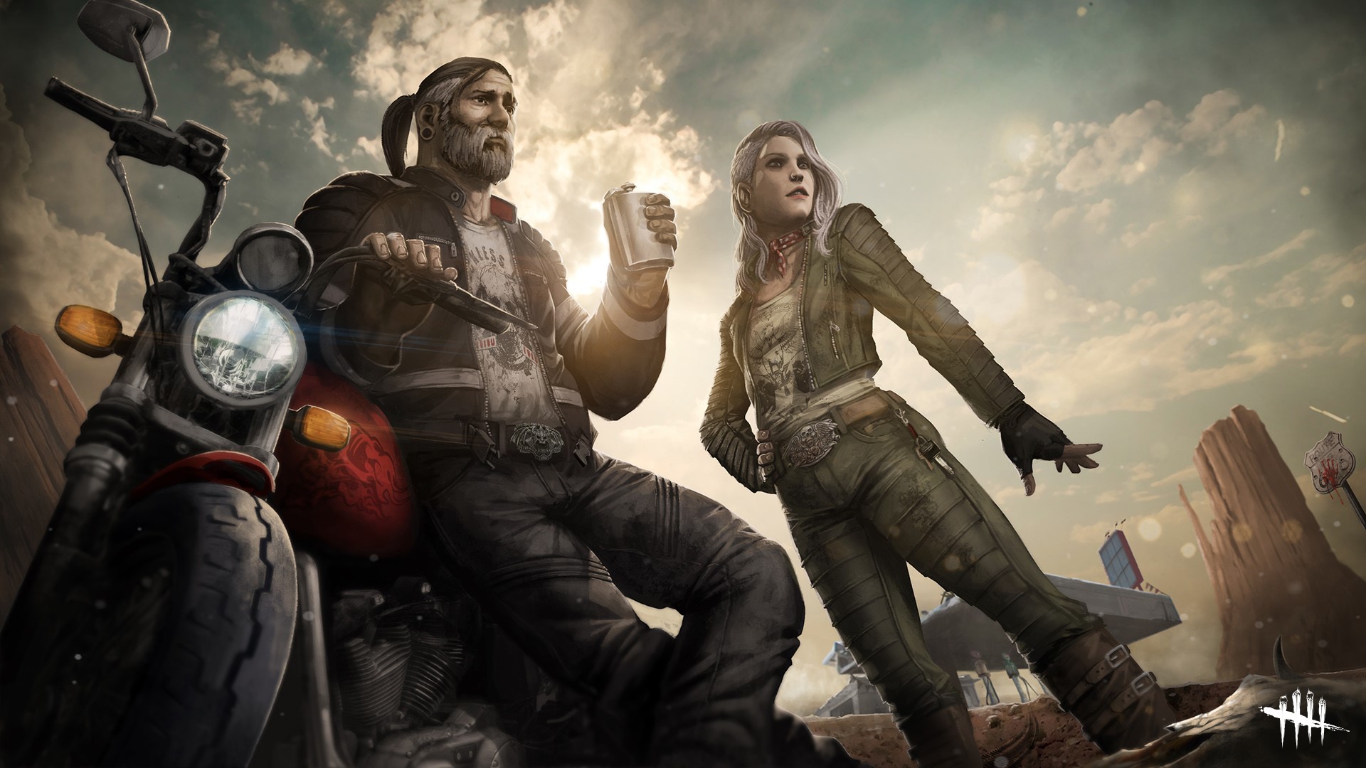 Bill and Claudette from Dead by Daylight on a motorcycle HD Wallpaper