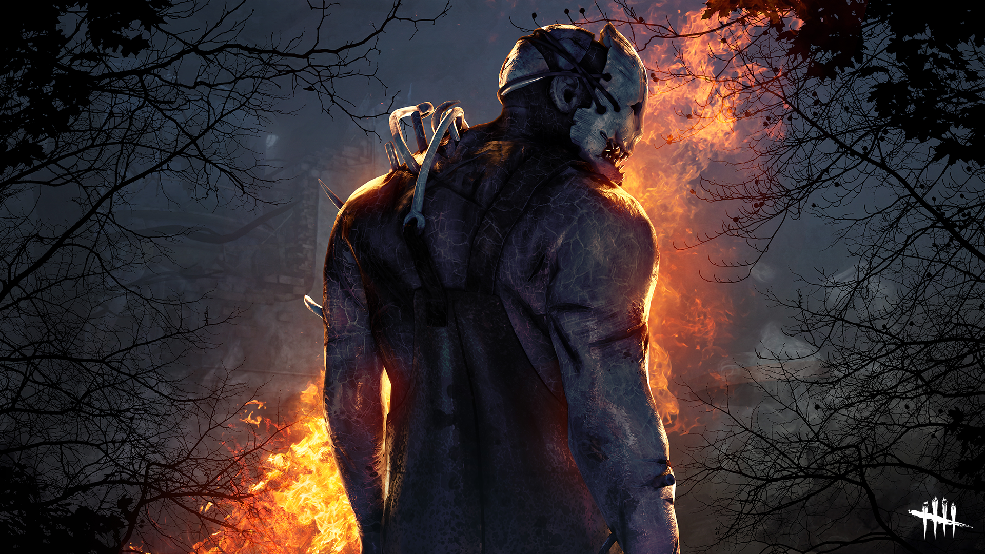 The Trapper from Dead by Daylight in front of fire HD Wallpaper