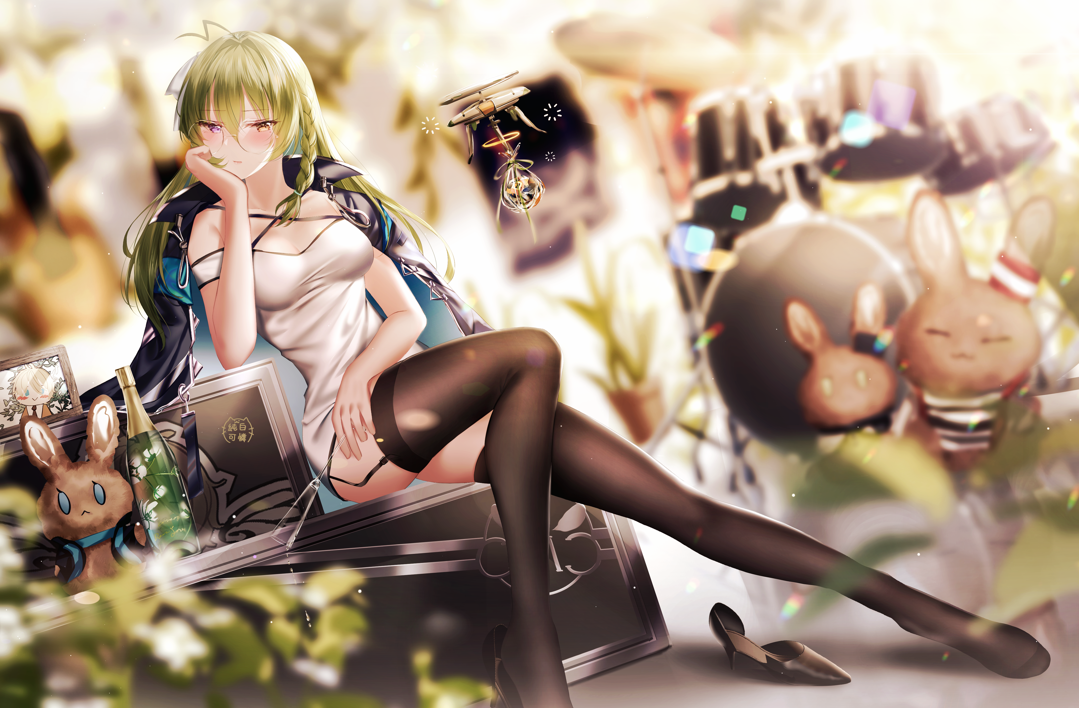 Anime girl with green hair and drone HD Wallpaper