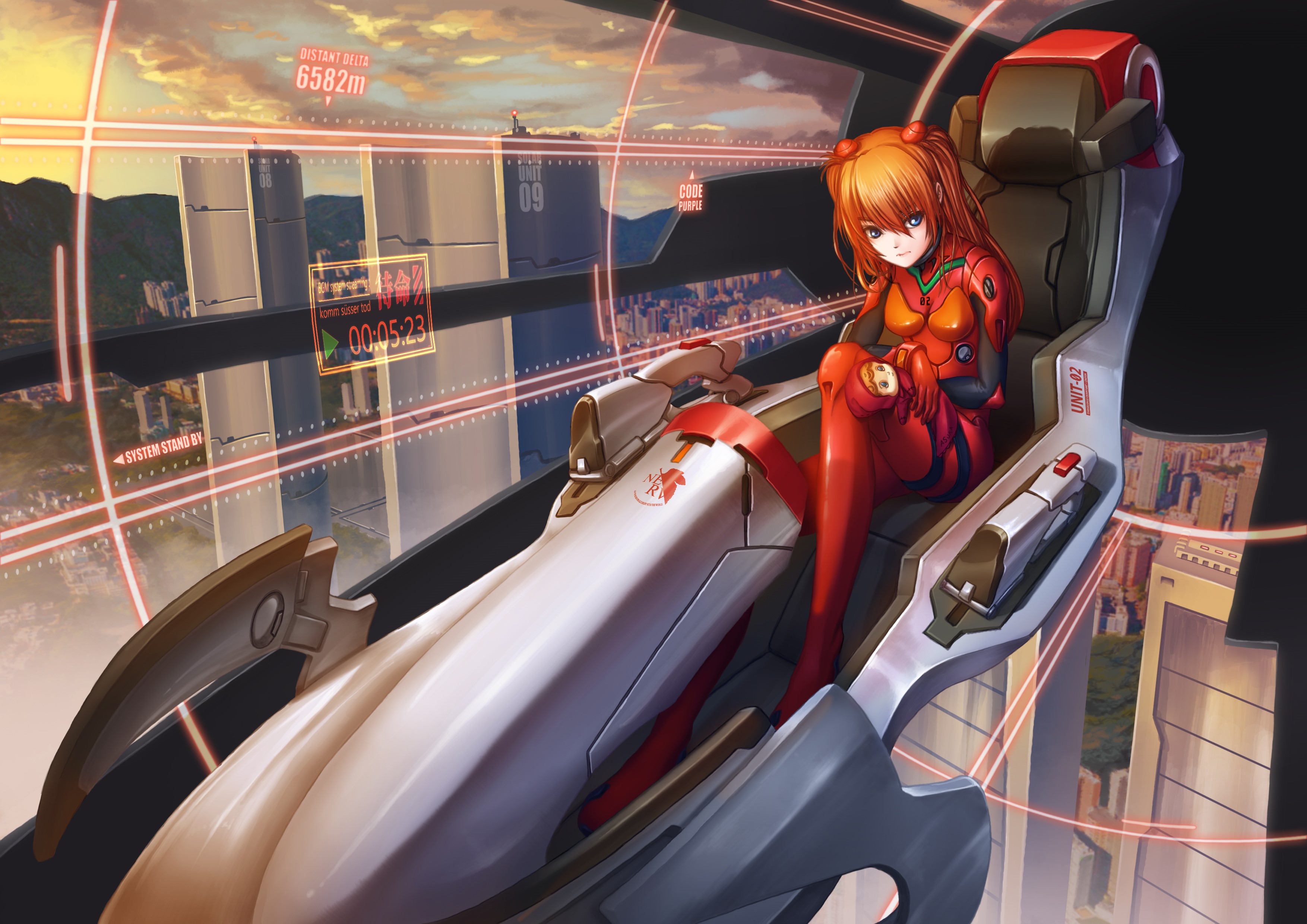 Asuka Langley Soryu from Neon Genesis Evangelion in a cockpit HD Wallpaper
