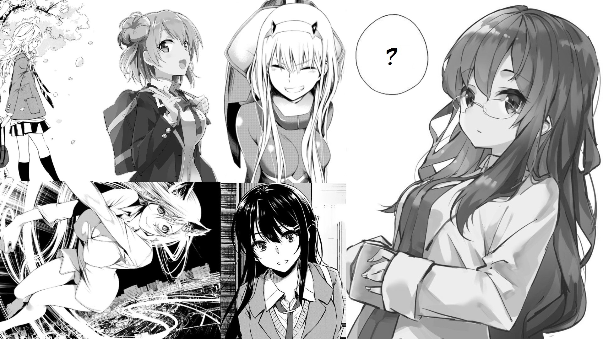 Monochrome anime girls collage HD Wallpaper