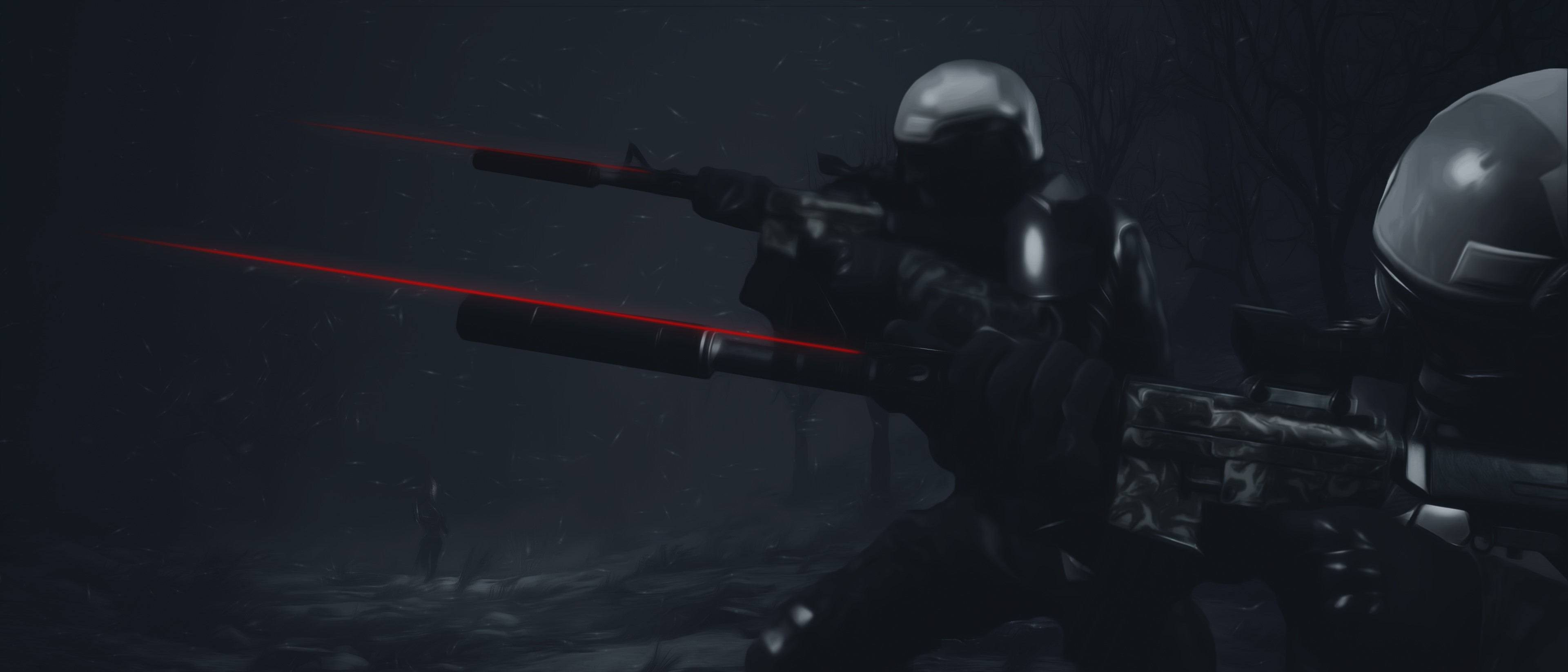 Soldiers with M4A1 rifles and silencers in snow HD Wallpaper