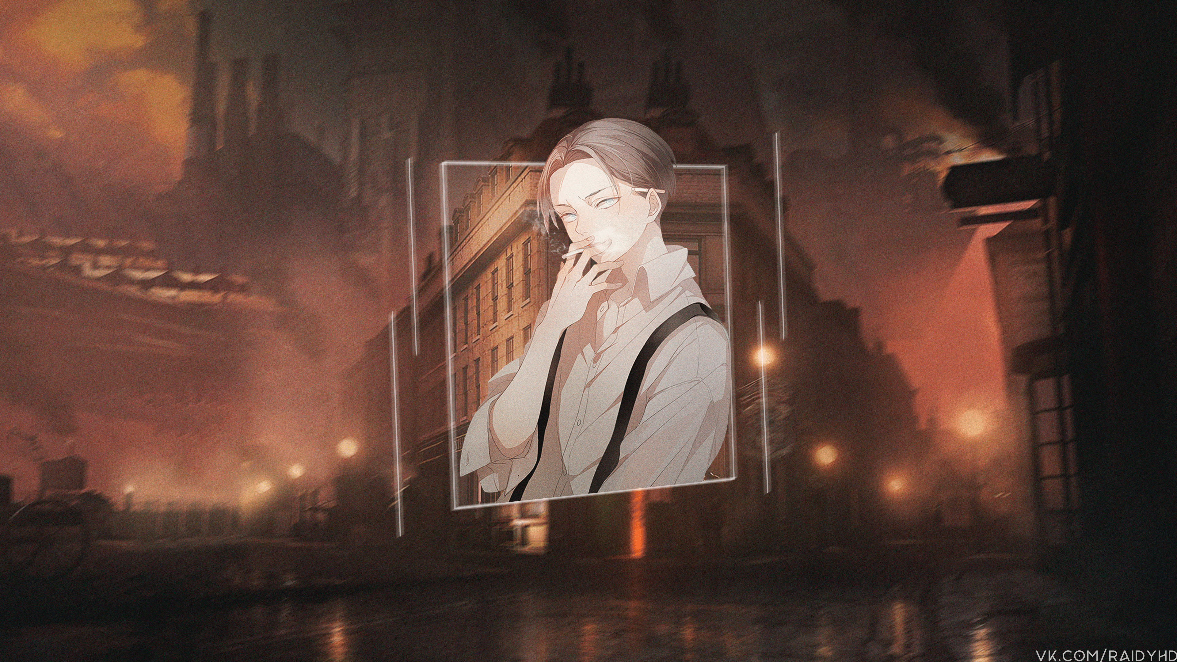 Levi Ackerman from Attack on Titan smoking in a city HD Wallpaper
