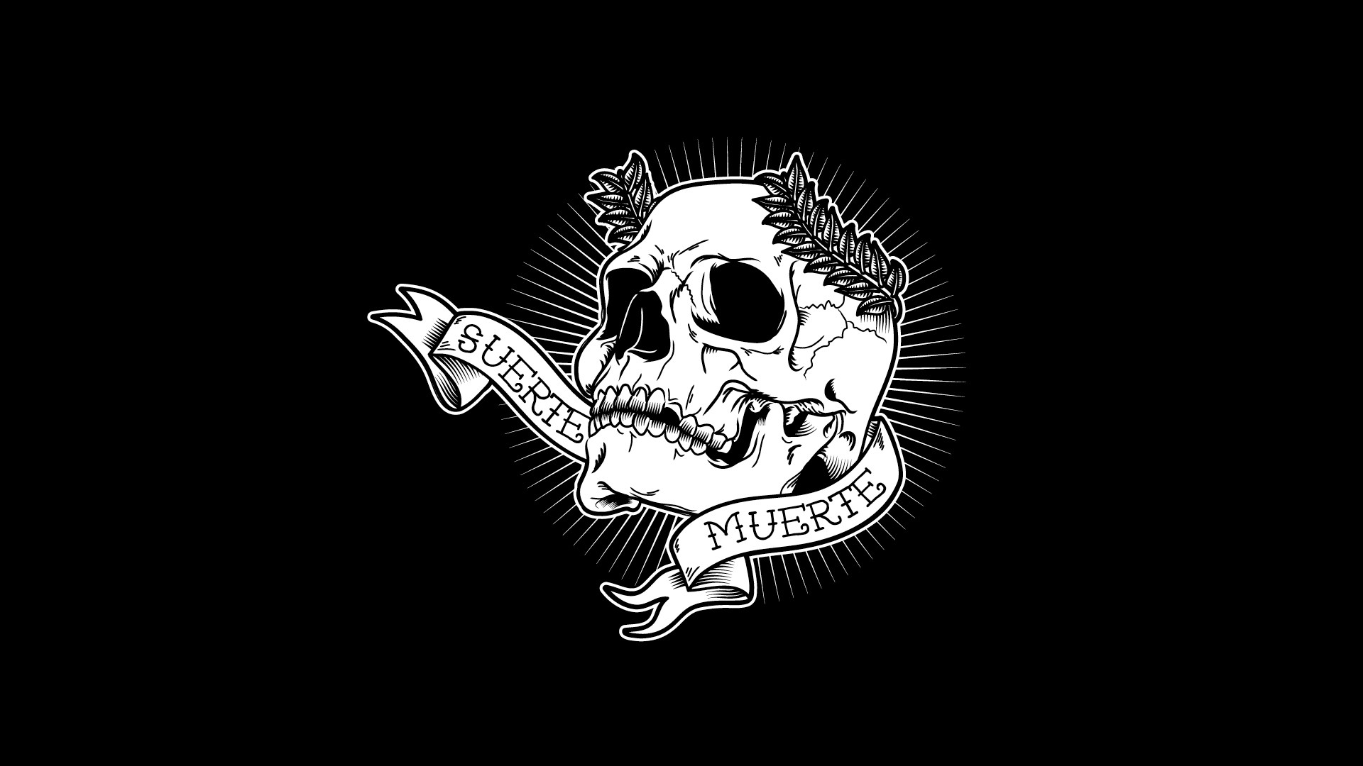 Skull with laurel wreath and banner HD Wallpaper