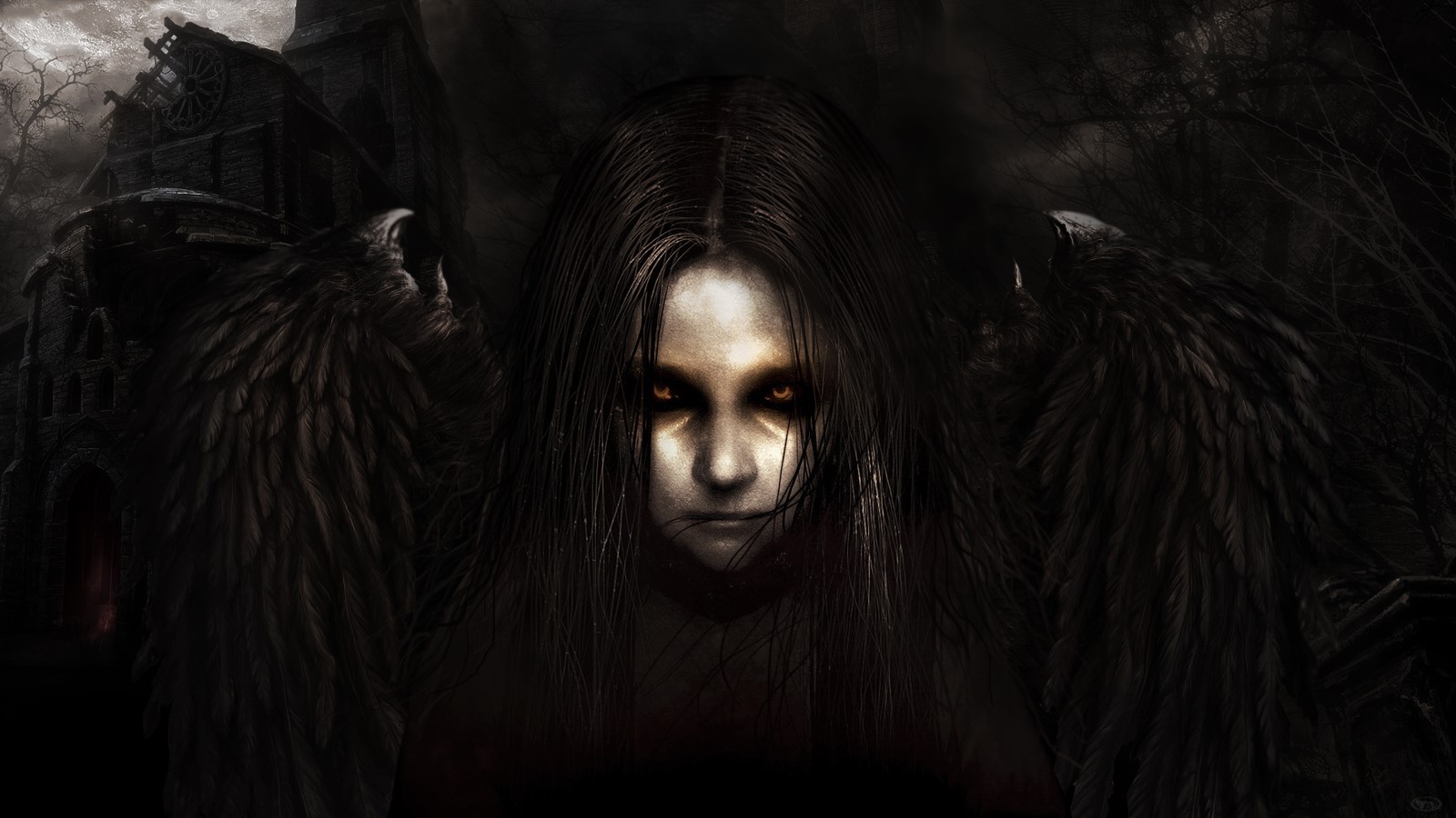 Alma Wade from F.E.A.R. with dark wings HD Wallpaper