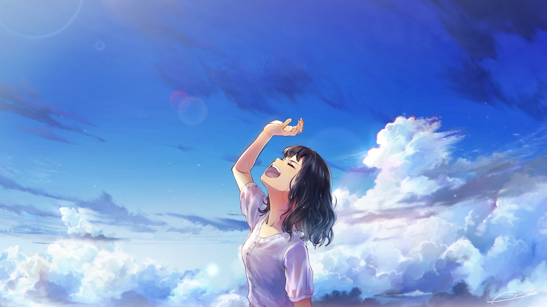 Anime Girl Screaming Under Blue Sky HD Wallpaper