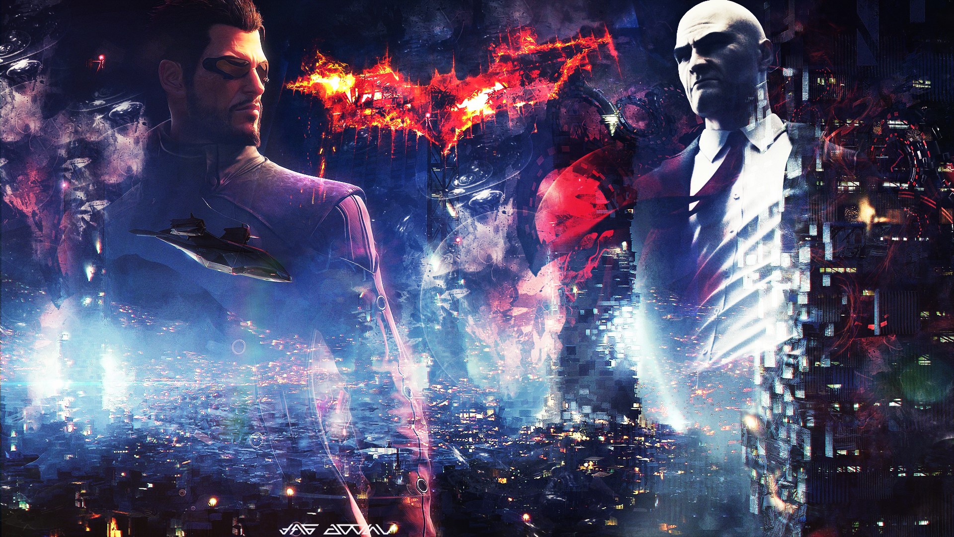 Adam Jensen and Agent 47 from Deus Ex and Hitman HD Wallpaper