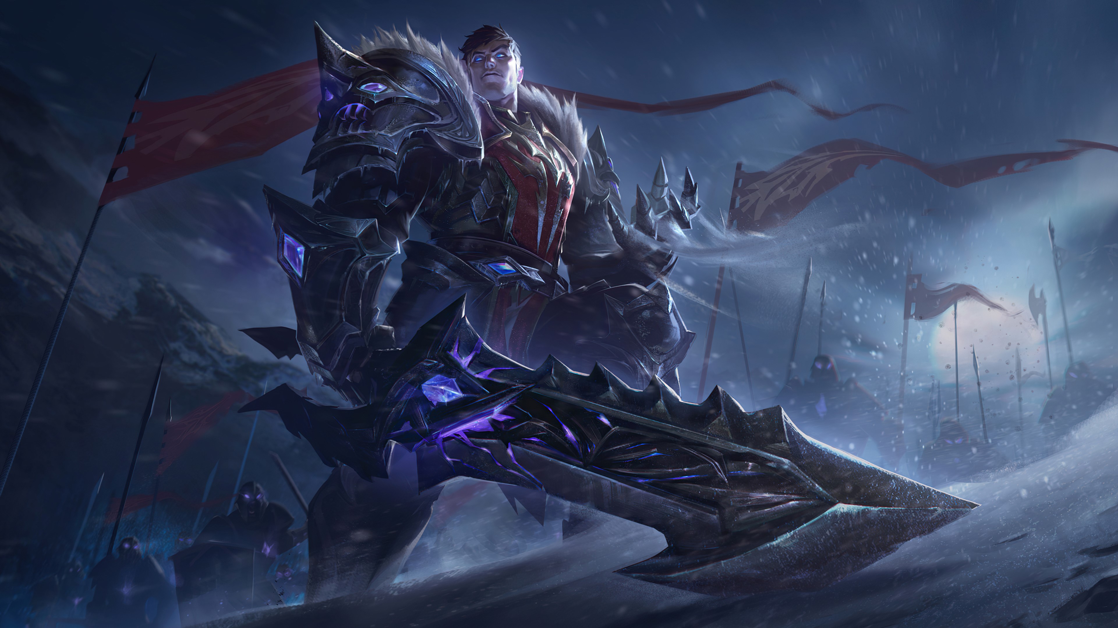 Garen from League of Legends in a snowy battlefield HD Wallpaper