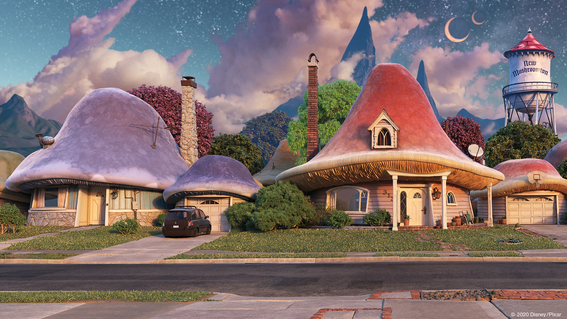 Mushroom houses in New Mushroomton from Onward HD Wallpaper