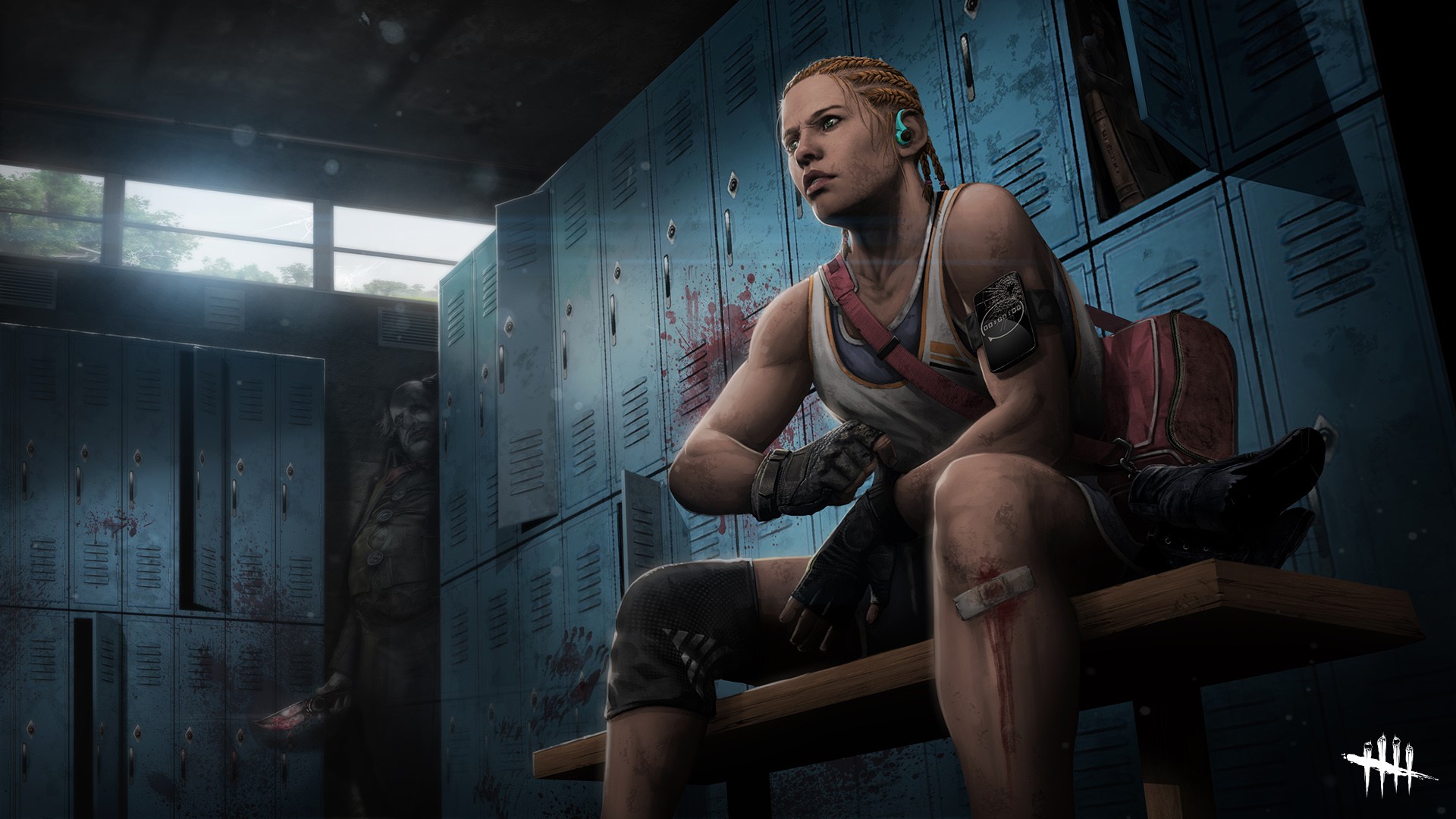Dead by Daylight character in locker room with killer HD Wallpaper