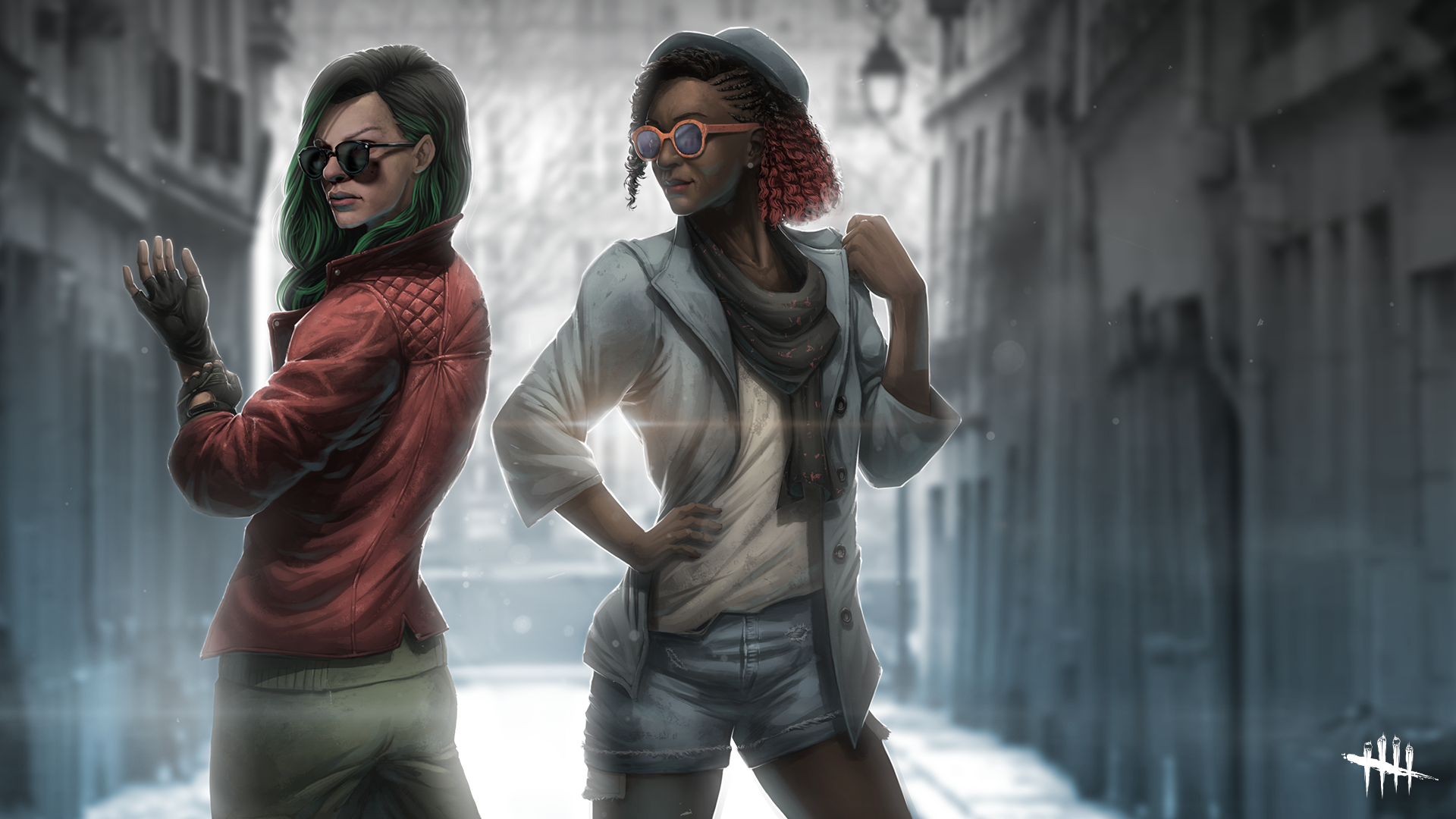 Two women from Dead by Daylight in a street HD Wallpaper