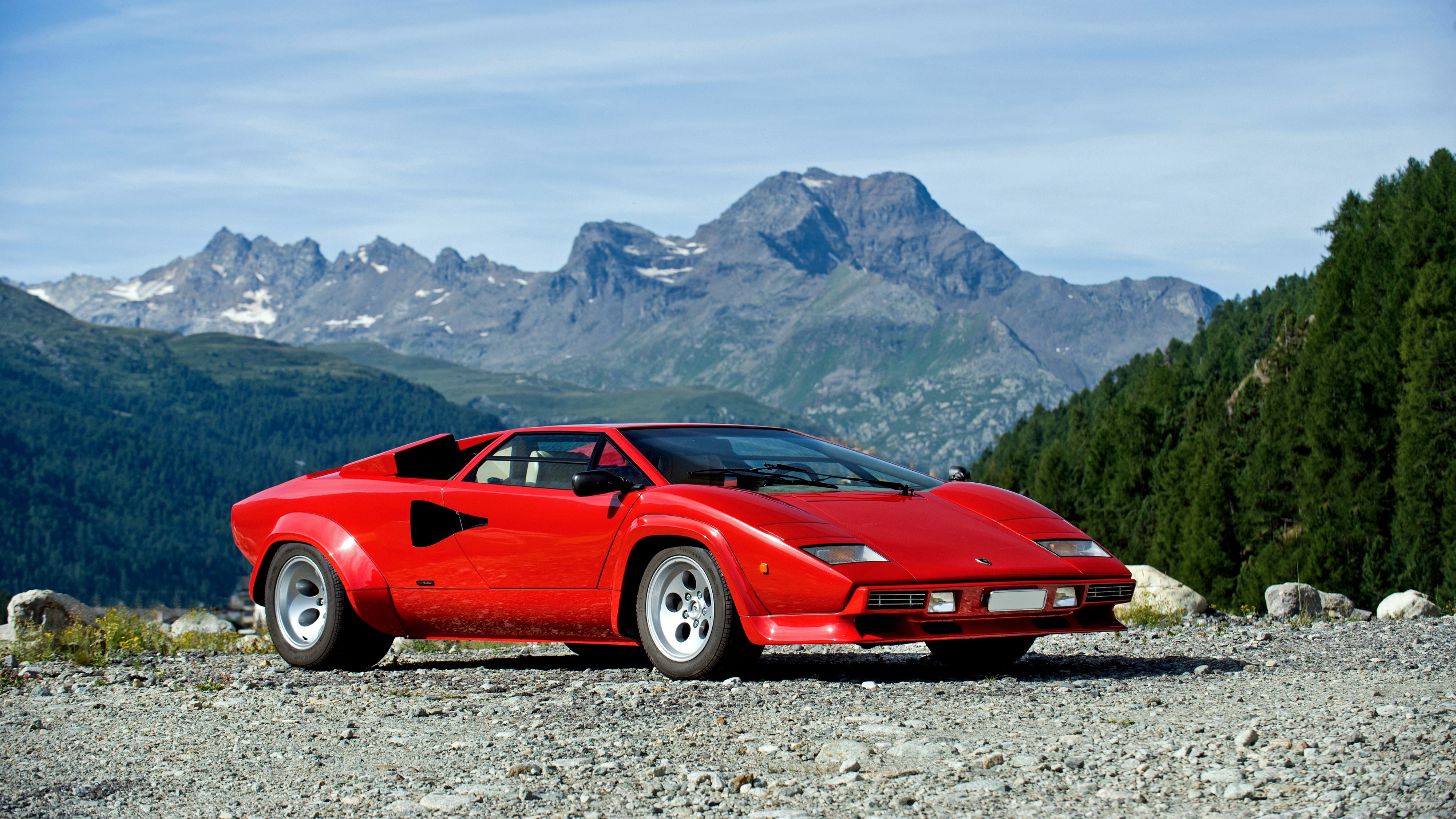 Red Lamborghini Countach in Mountains HD Wallpaper