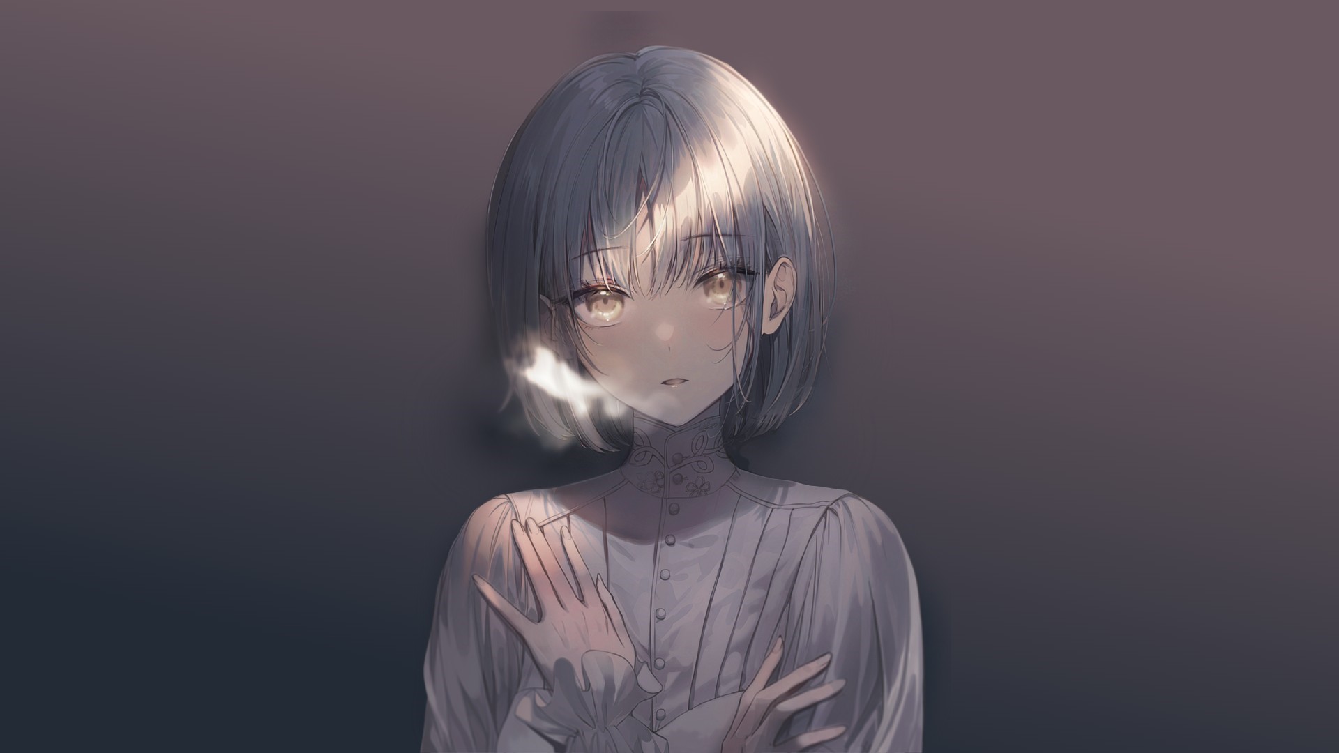 Anime girl with short silver hair and brown eyes HD Wallpaper
