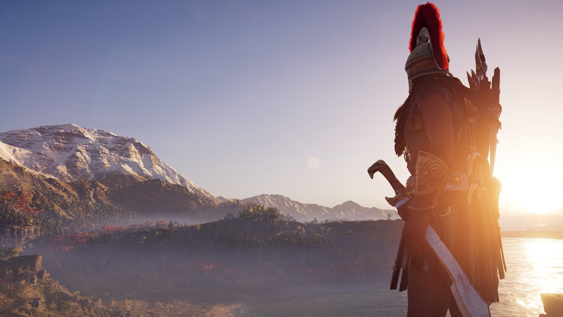 Kassandra from Assassin's Creed Odyssey overlooking mountains HD Wallpaper