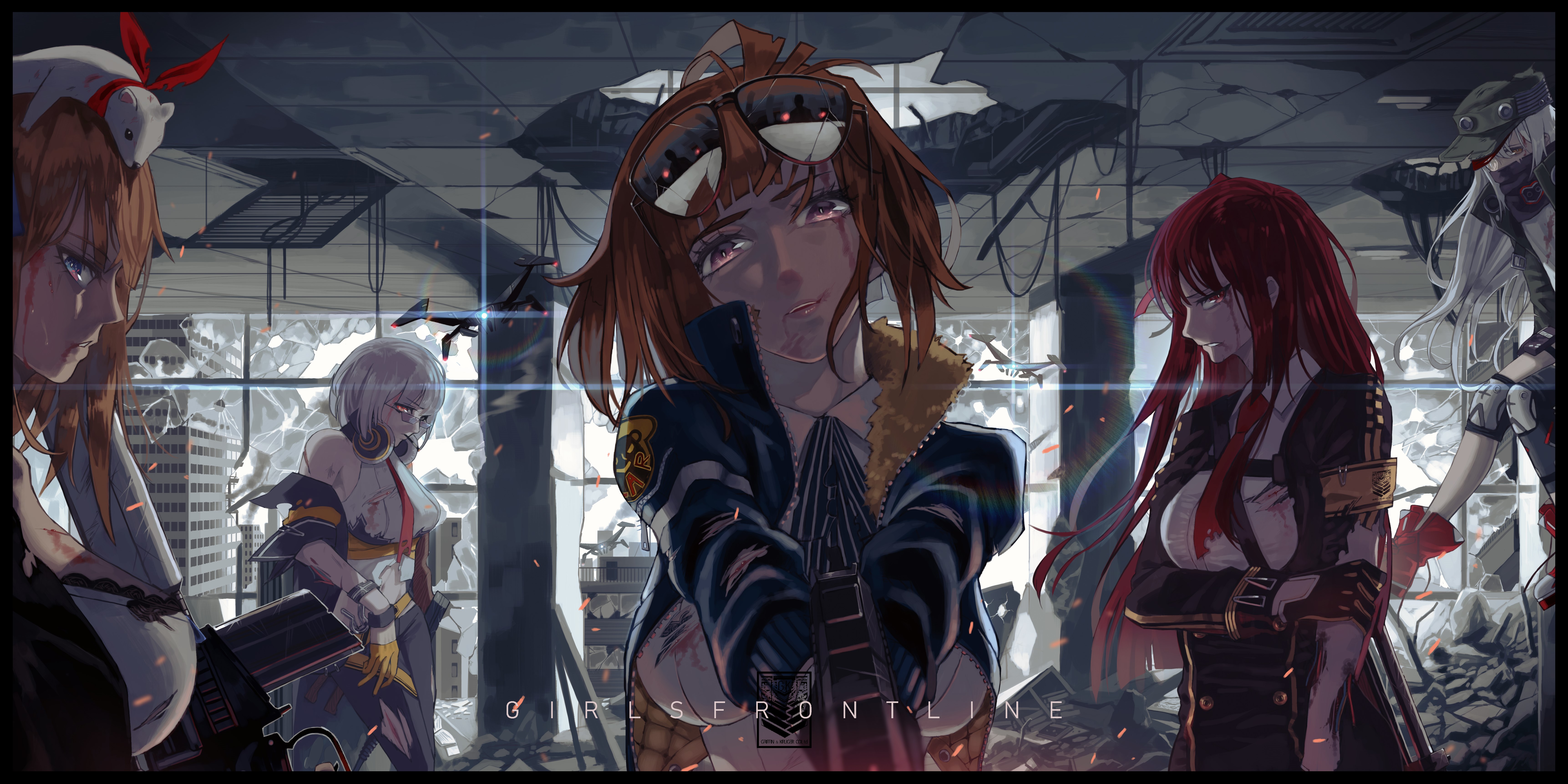 Girls Frontline characters in a destroyed building HD Wallpaper