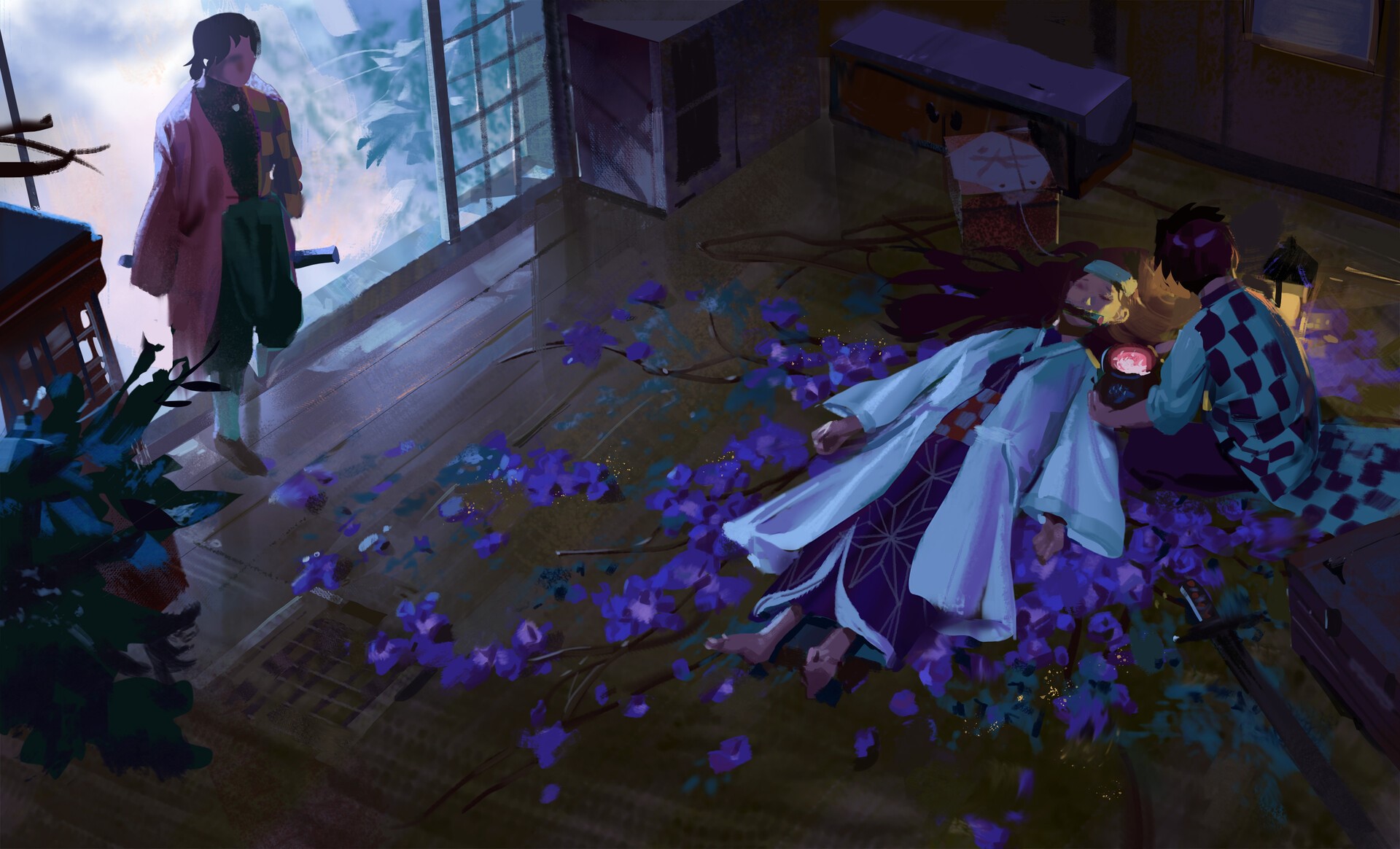 Tanjiro and Nezuko from Kimetsu no Yaiba with flowers HD Wallpaper