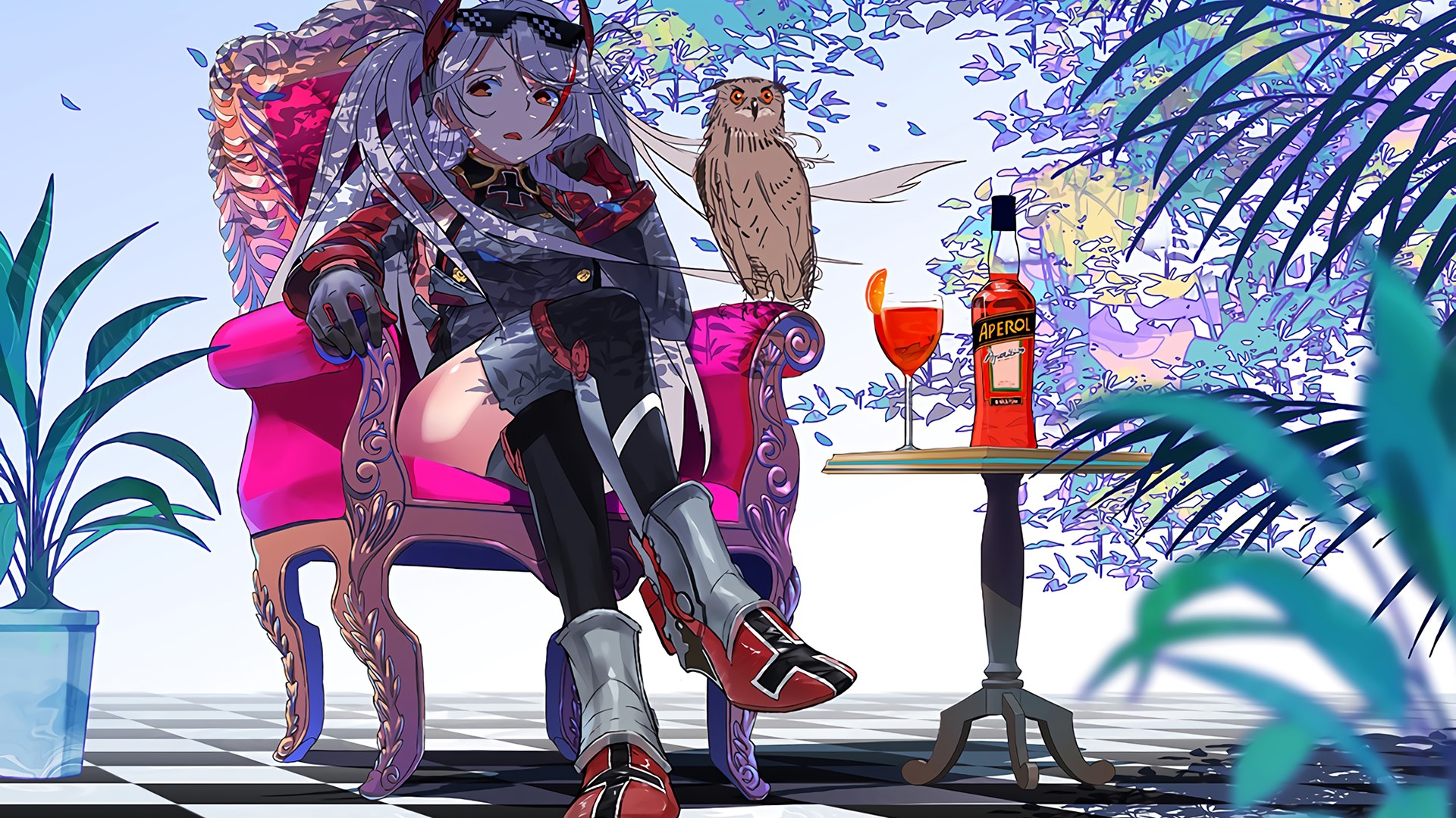 Prinz Eugen from Azur Lane with an owl and Aperol HD Wallpaper