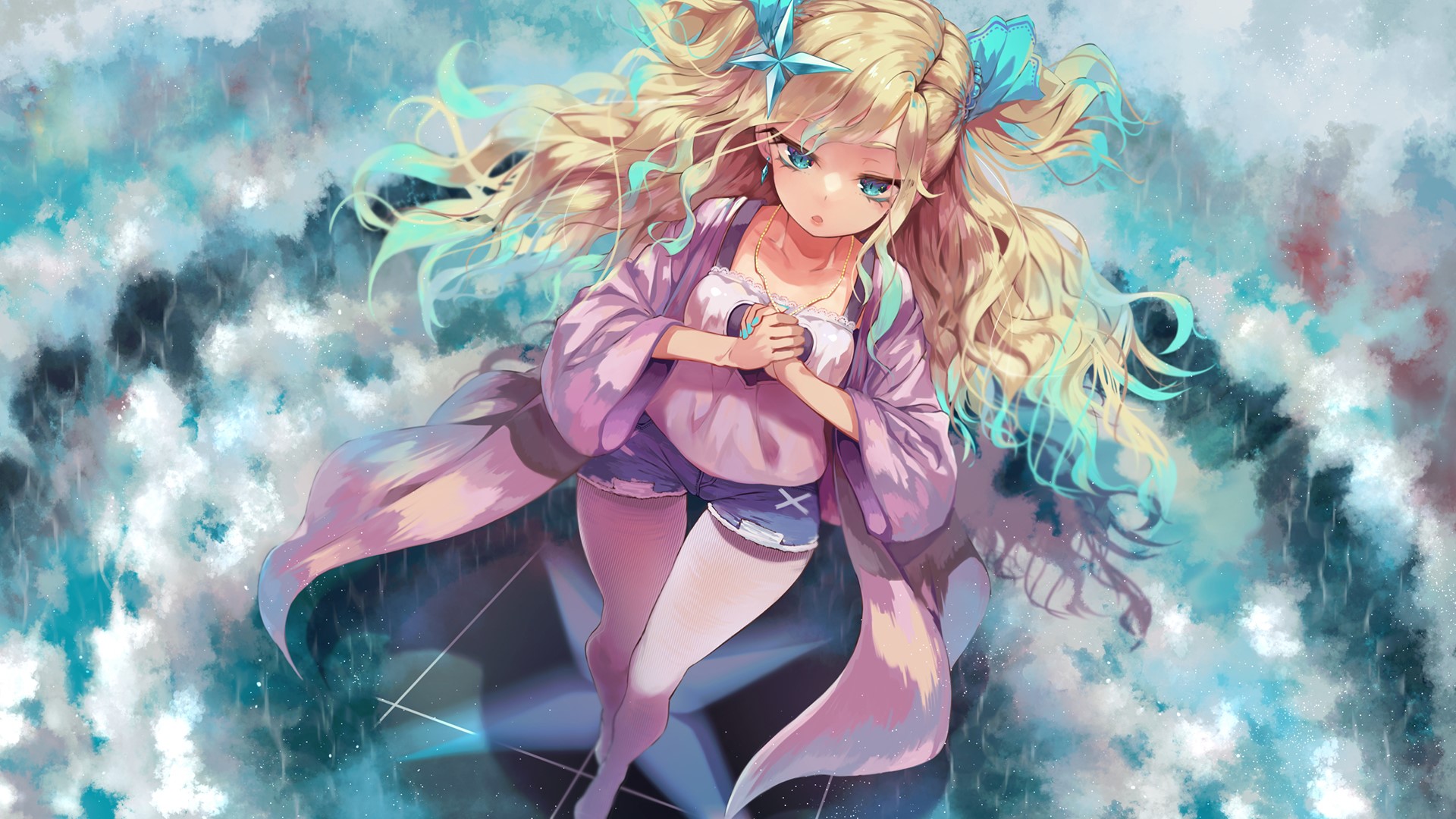 Anime girl with blonde hair and aqua eyes HD Wallpaper