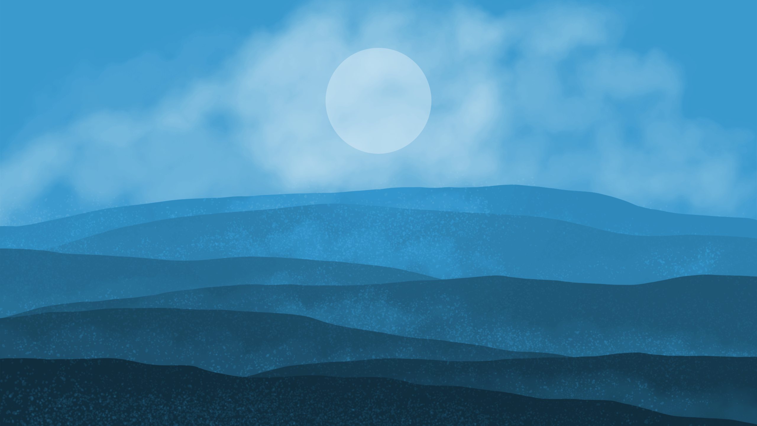 Minimalist blue landscape with a full moon HD Wallpaper