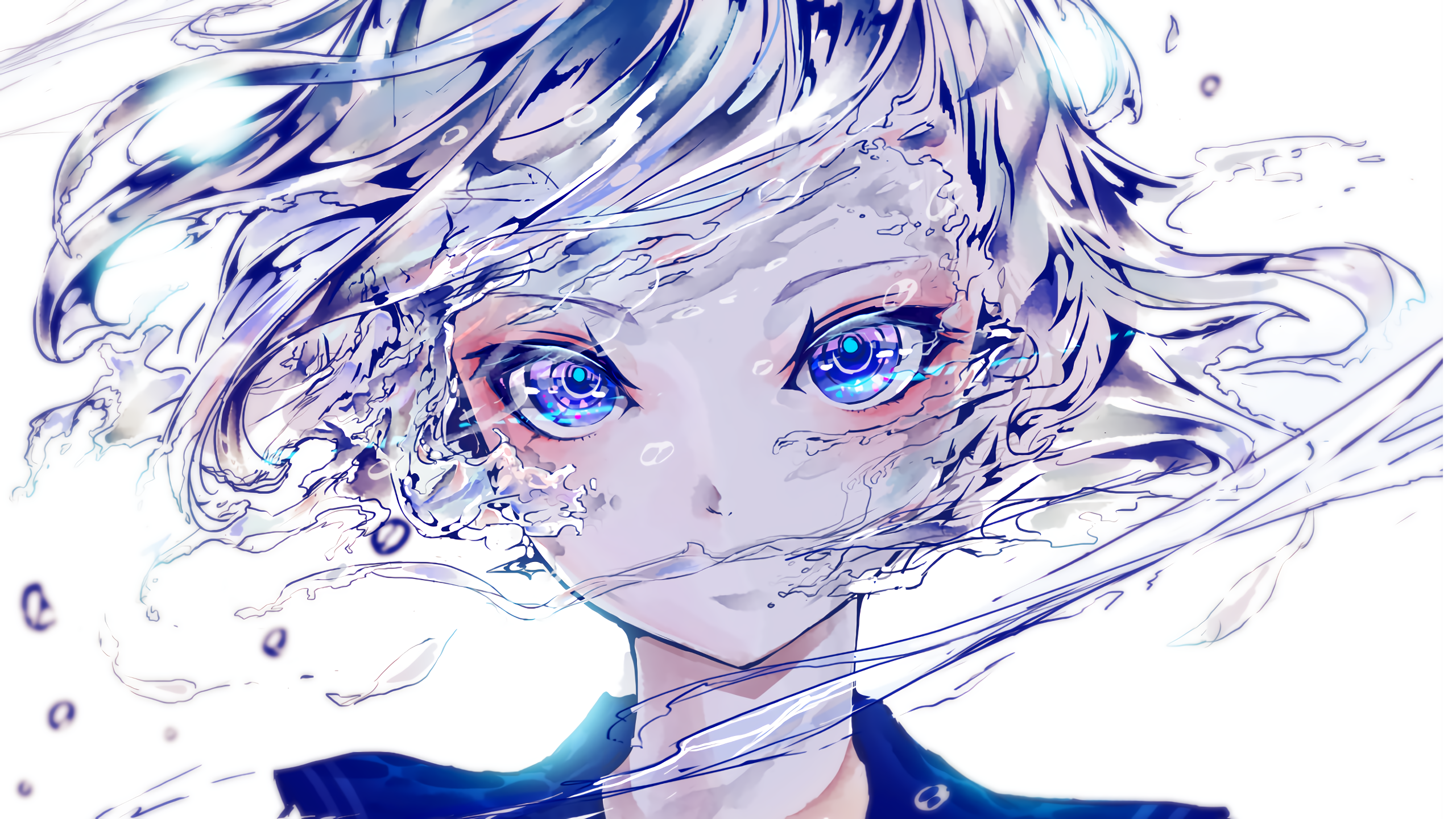 Anime girl with blue eyes and water effects HD Wallpaper