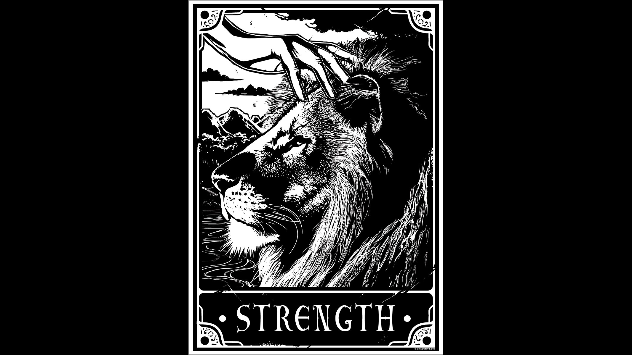 Tarot card "Strength" with a lion and a hand HD Wallpaper