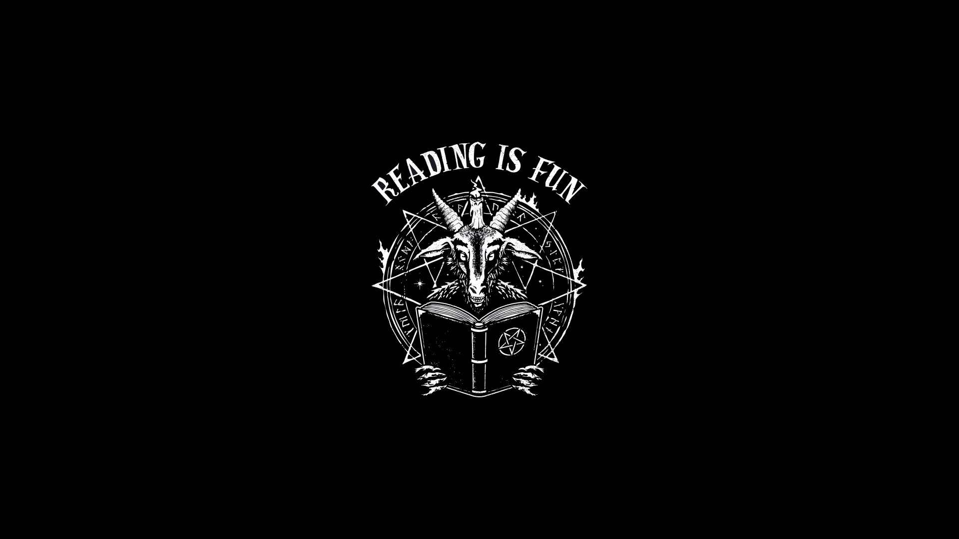 Goat reading a book with occult symbols HD Wallpaper