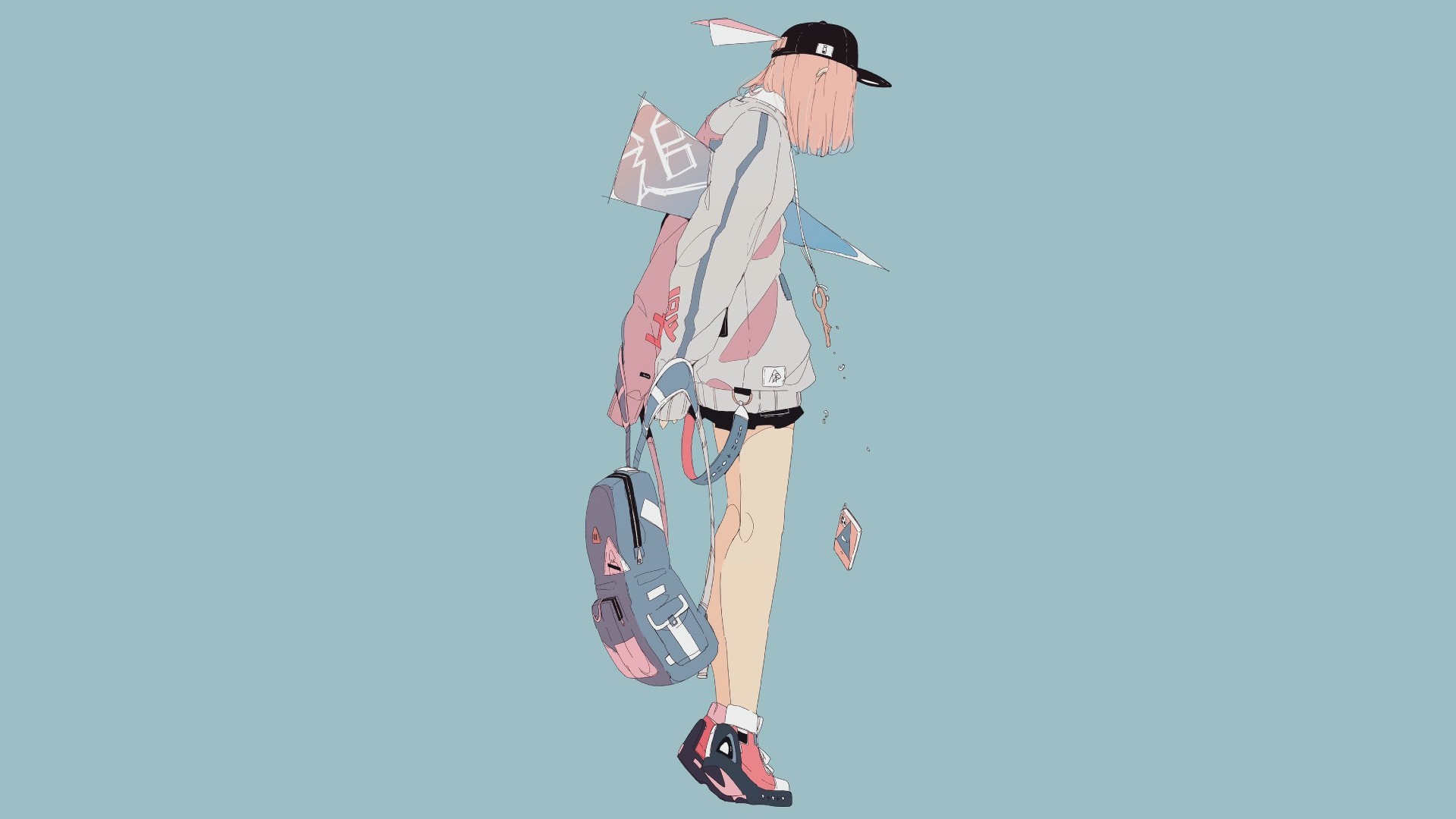 Anime girl with pink hair wearing a cap and jacket HD Wallpaper