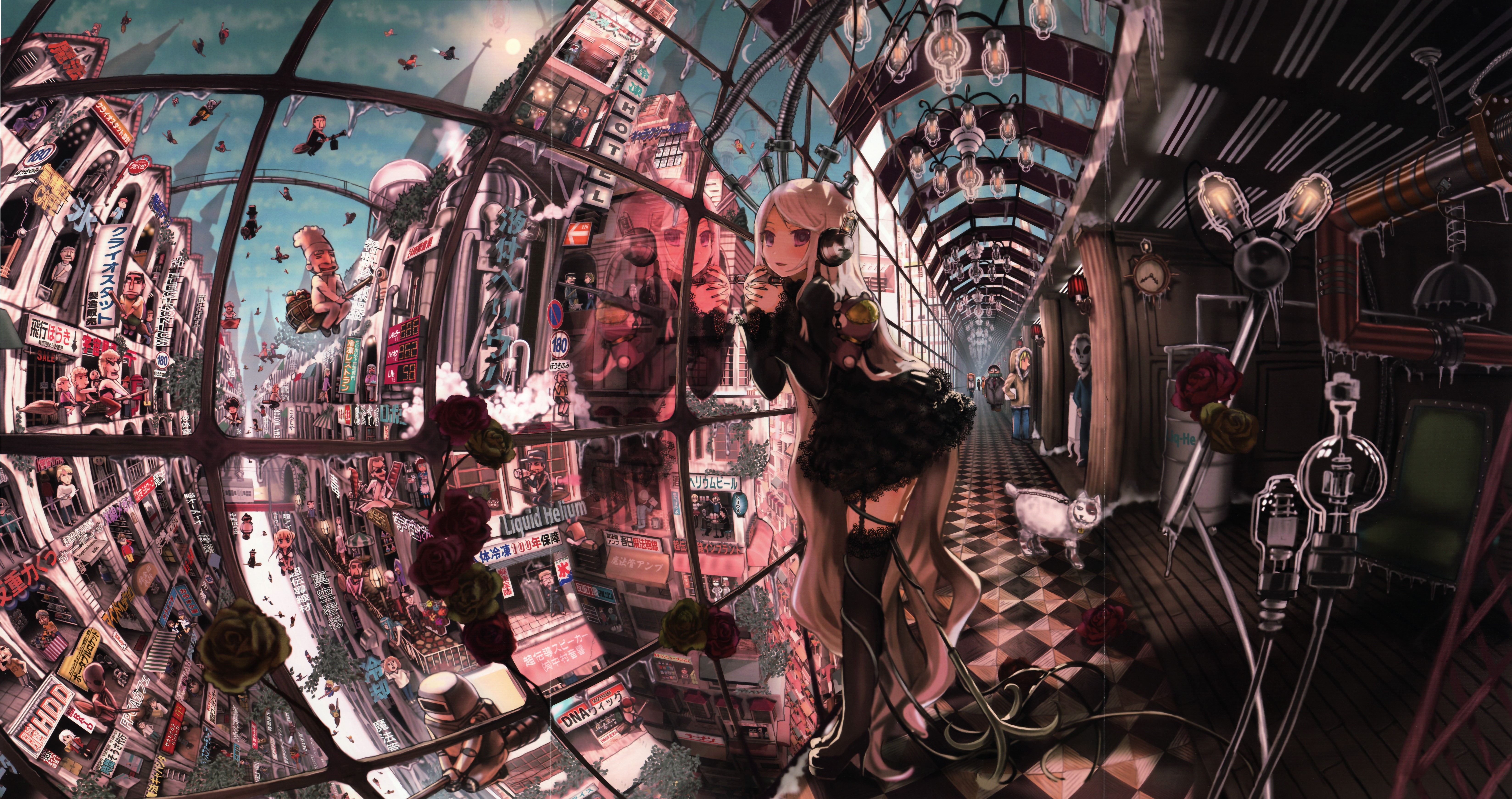 Anime girl in gothic lolita dress in steampunk city HD Wallpaper