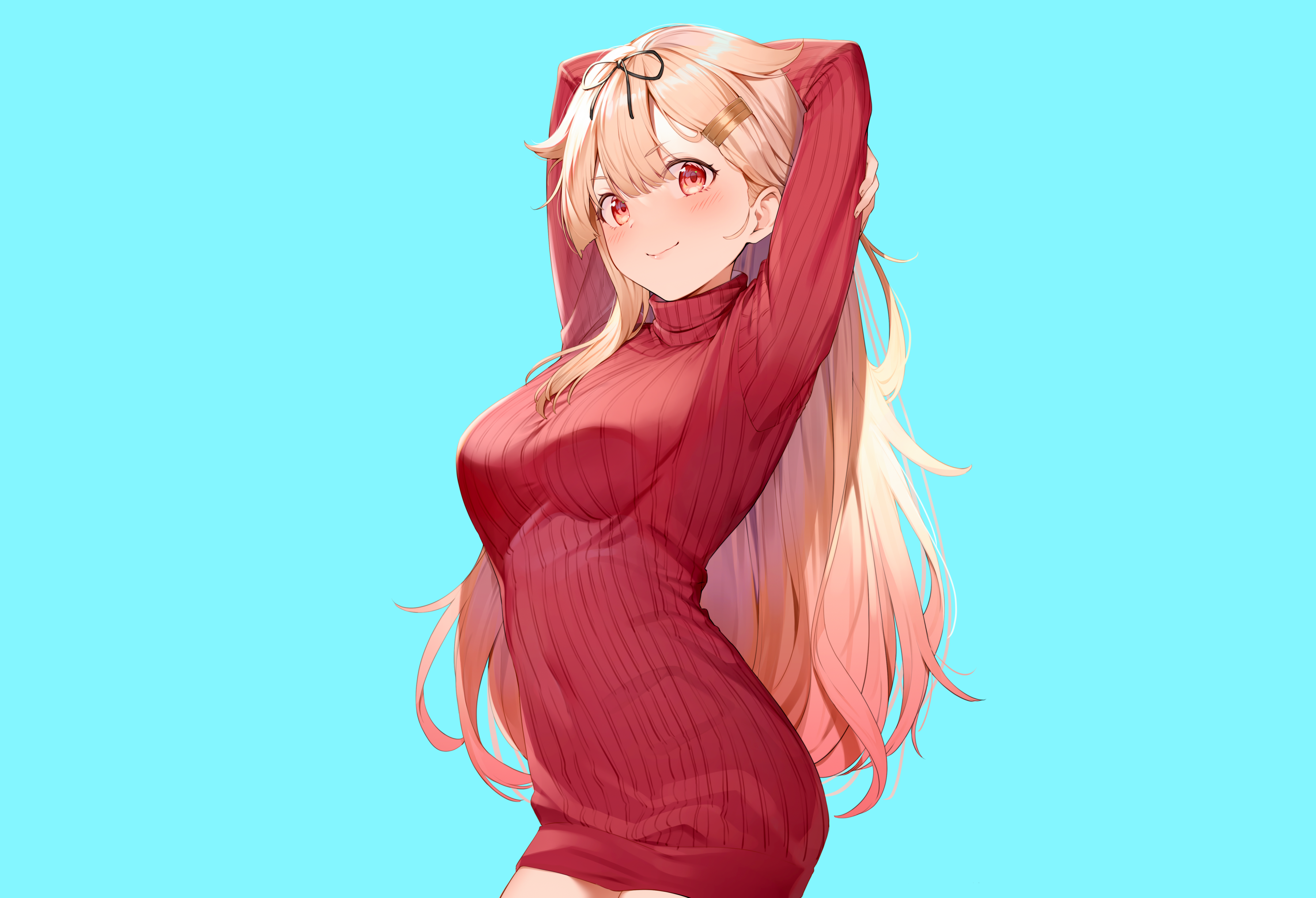 Anime girl with long blonde hair and red eyes HD Wallpaper