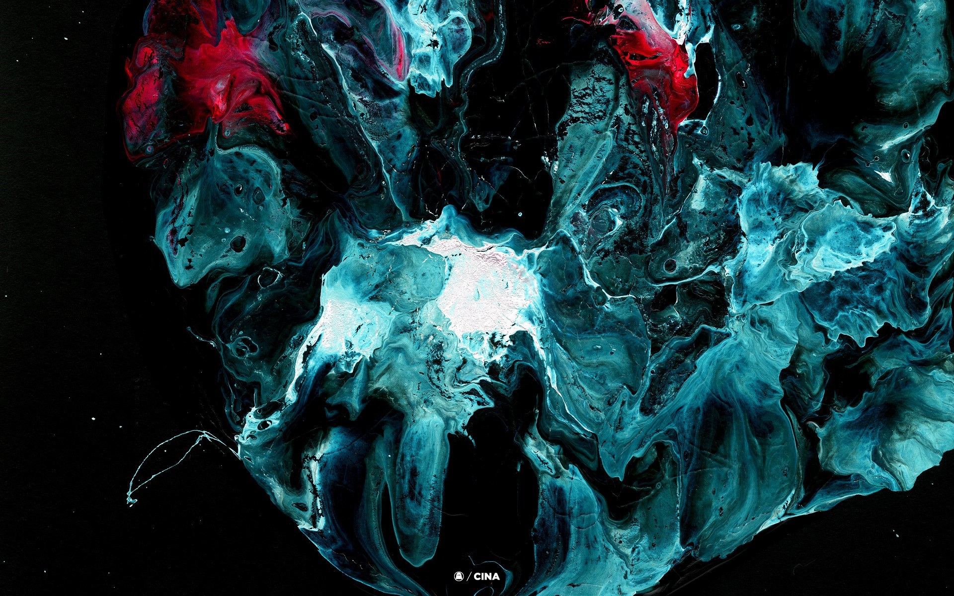 Abstract Teal and Red Fluid Art by Michael Cina HD Wallpaper